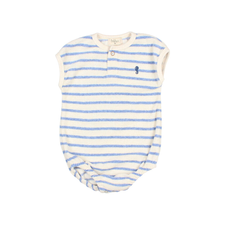 Búho. BB TERRY STRIPES ROMPER placid blue