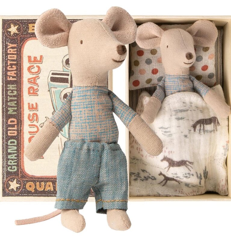 Maileg Little brother mouse in box horses