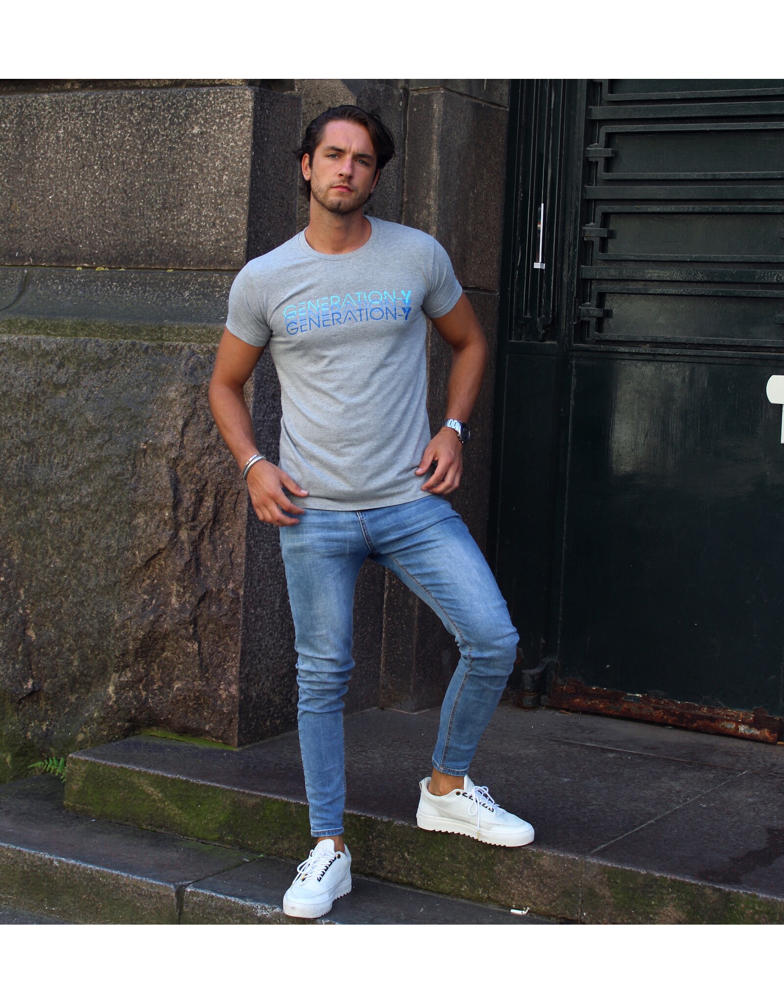 GENERATION-Y Triple Brand T-shirt White Grey Blue