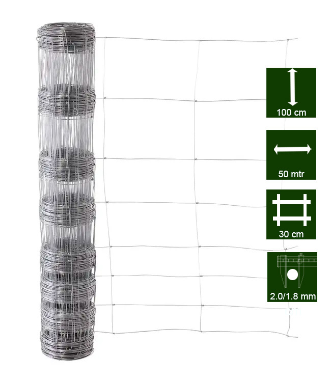 Garmix Schapengaas 2.00mm/1.80mm 100cm-8-30cm  50m Gegalvaniseerd