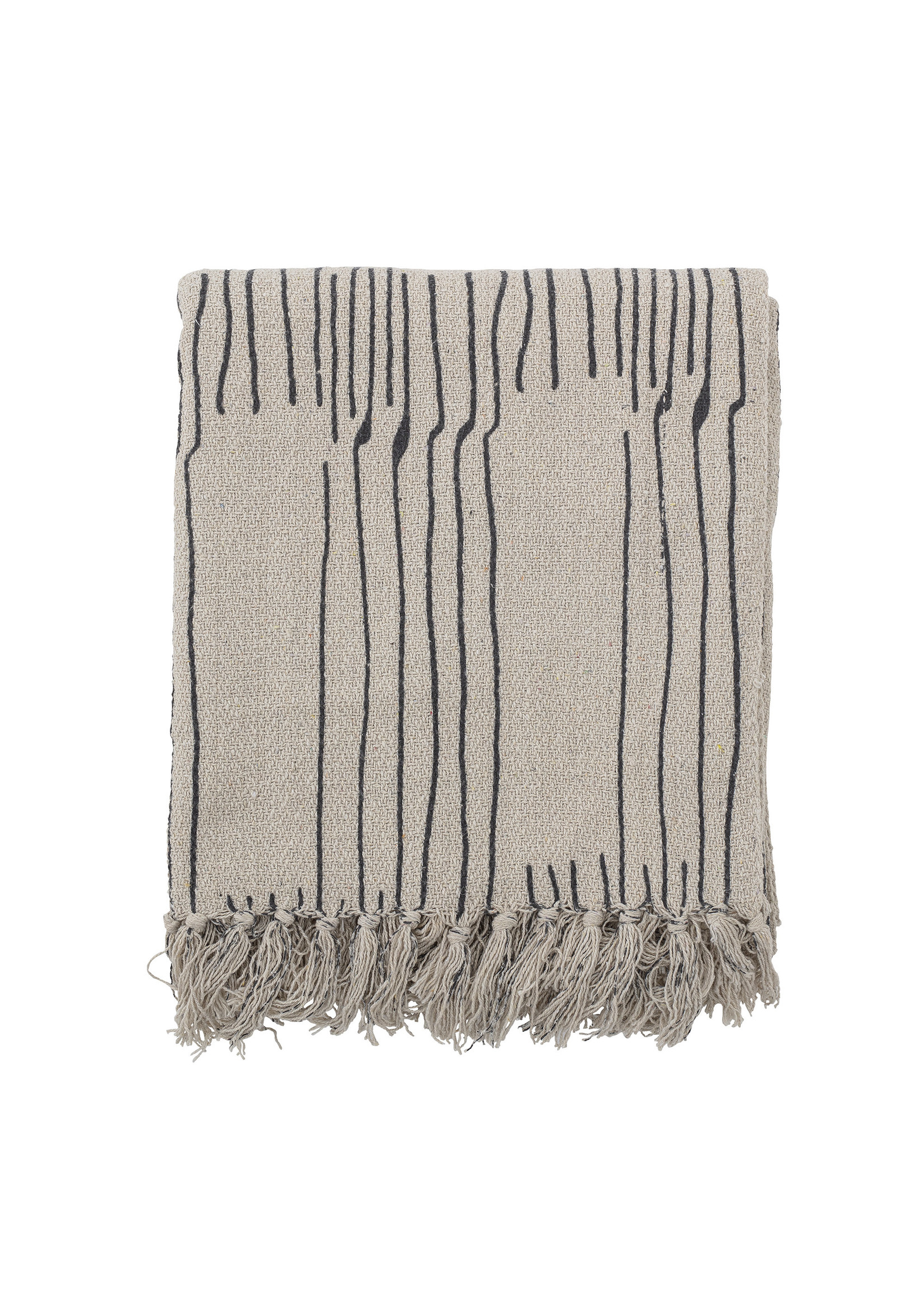 Bloomingville Celly Throw Plaid Coton Recyclé Naturel et noir (rayé)