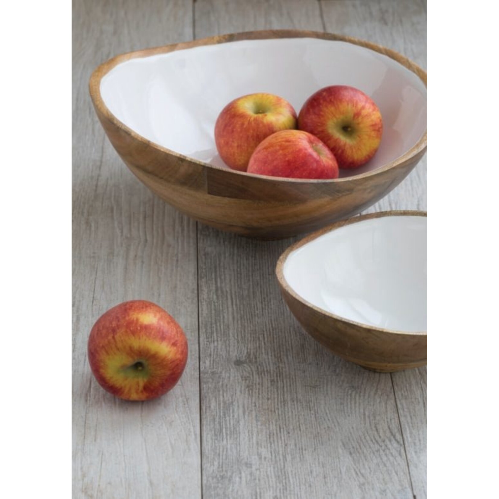 Behome Bol en bois de Manguier et émail blanc Grand 18 cm