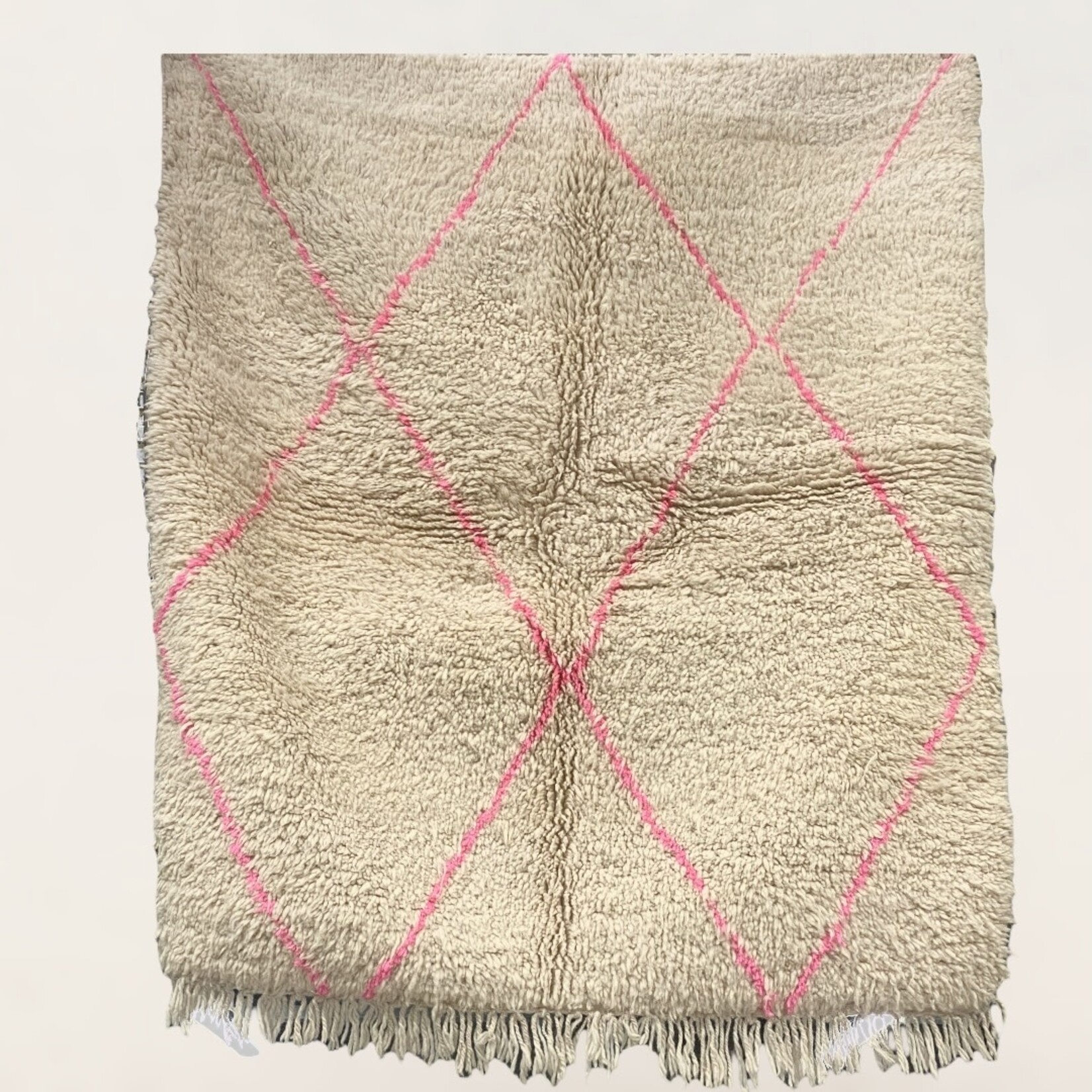 Bivouac Tapis Béni Ouarain Crème Losanges Rose Fluo 136*159 cm