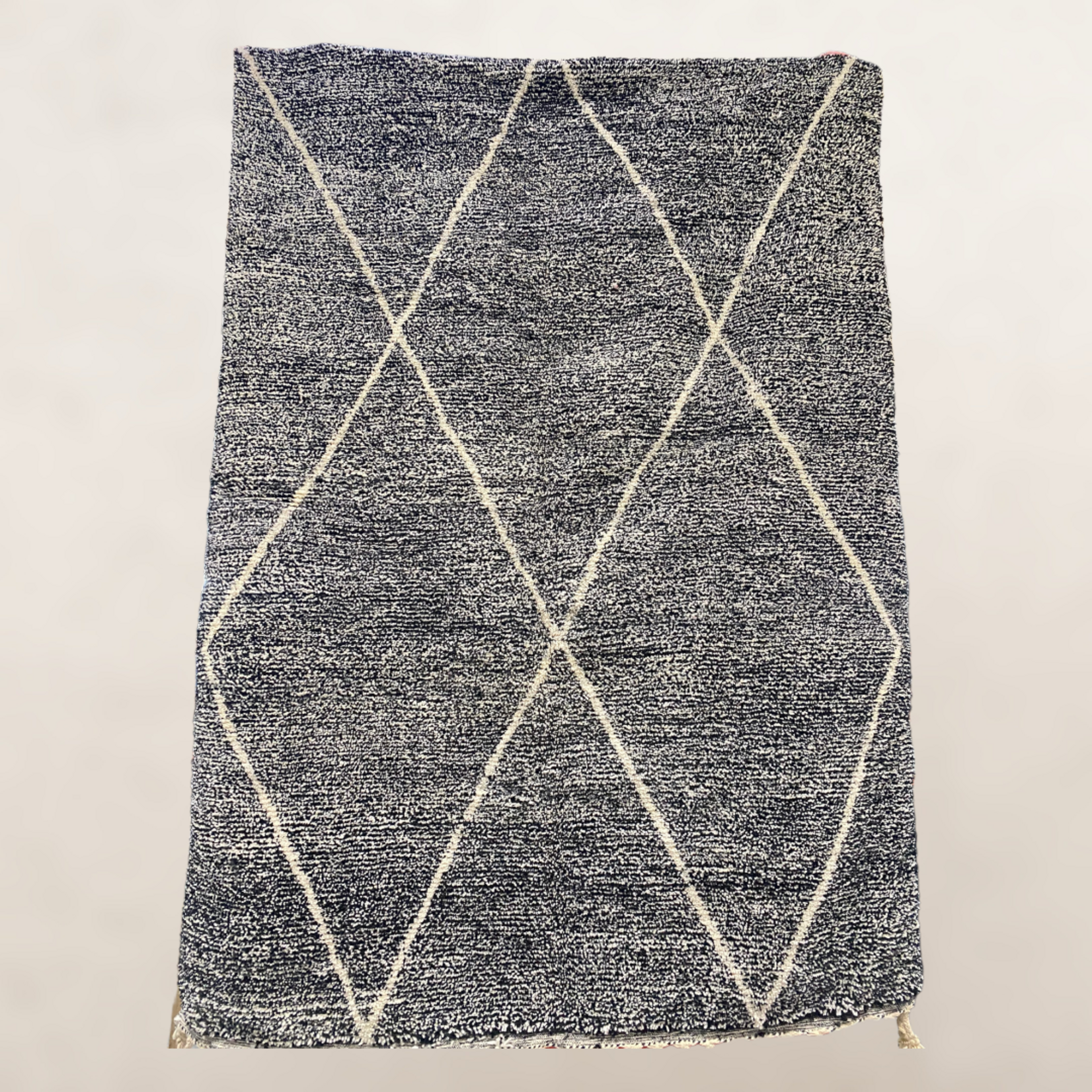 Bivouac Tapis Béni Ouarain Chiné Noir Crème Très grands Losanges 210*295 (325) cm