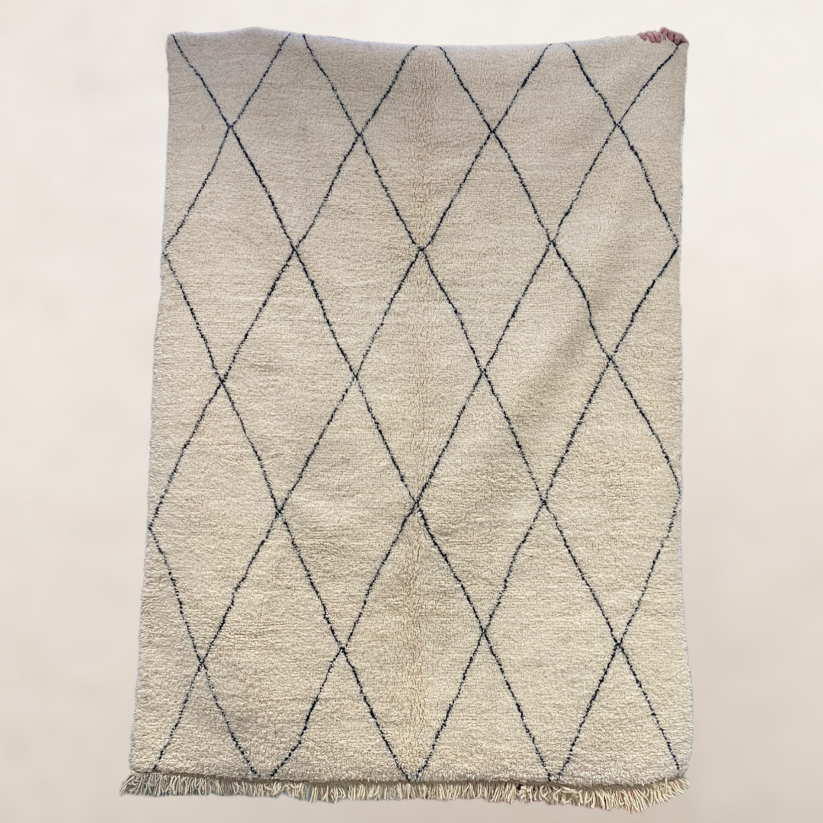 Bivouac Tapis Béni Ouarain Crème Longs Losanges Noirs 290*200 cm