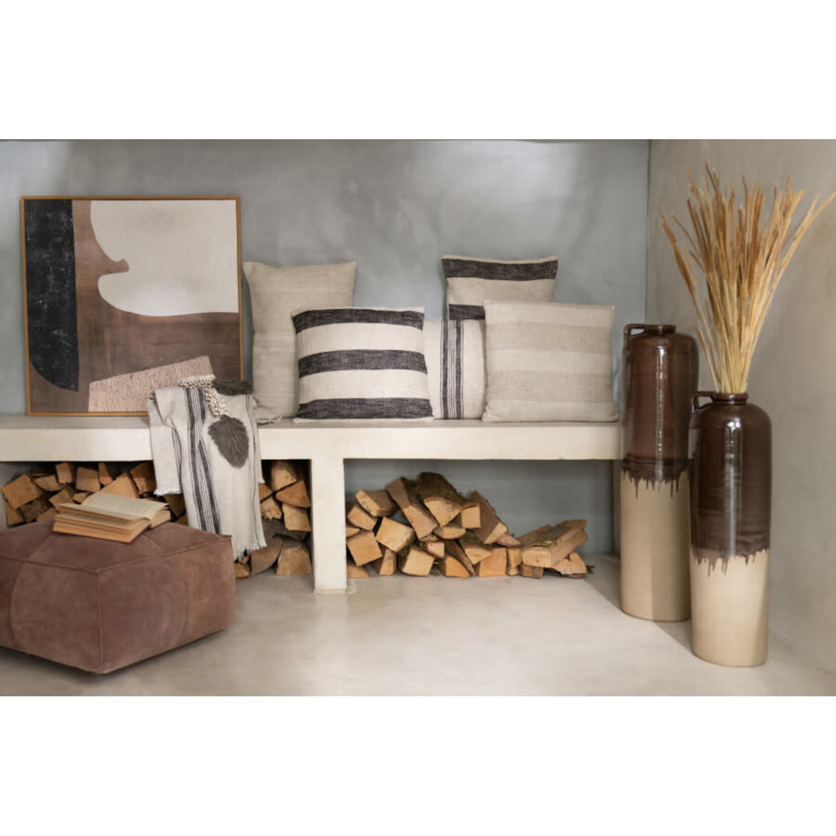 Coussin Lignes Epaisses Noires Lin Beige 60*40