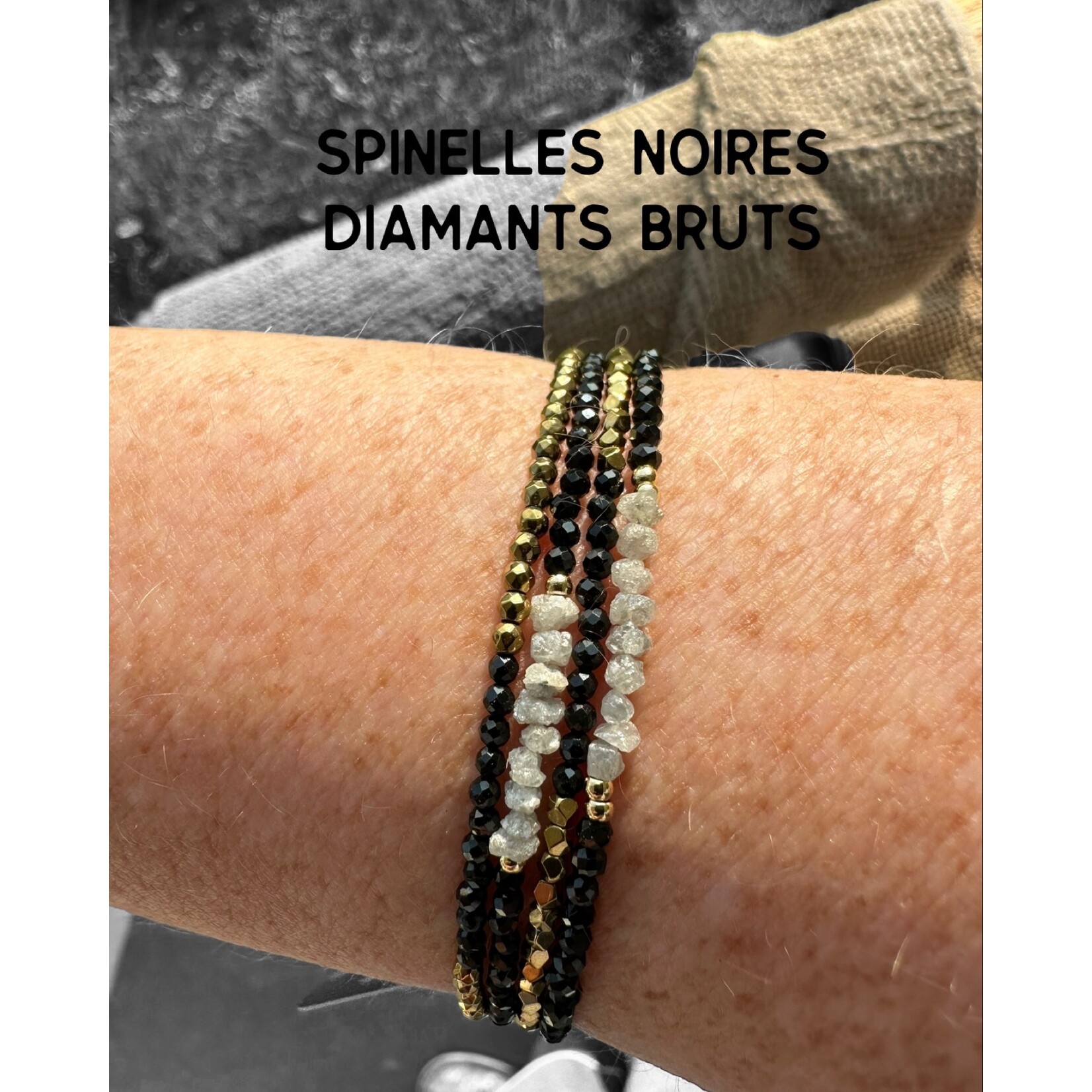 Scarlet et Lucien Bracelet Mani Pierres Semi-Précieuses et Diamants Bruts