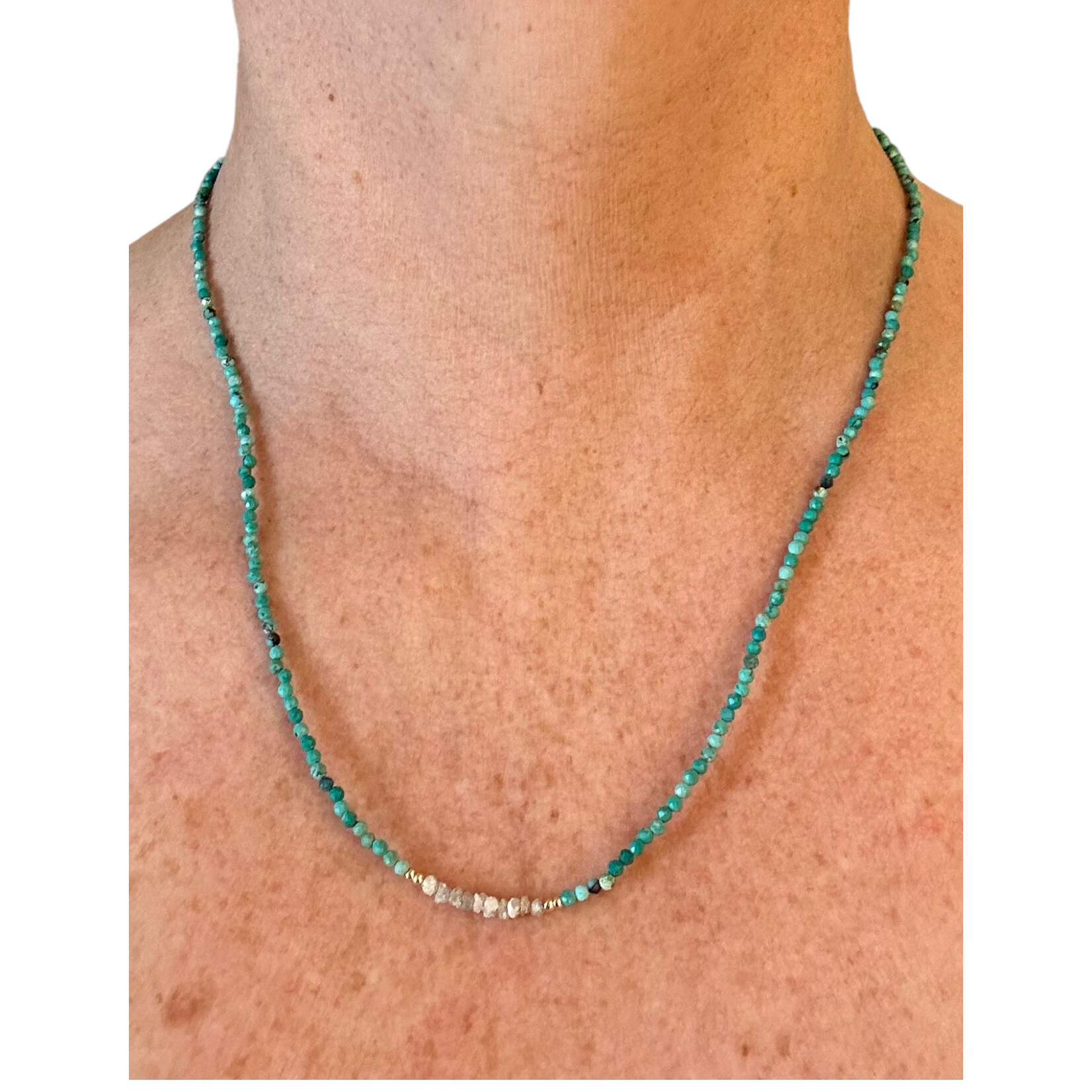 Scarlet et Lucien Collier Mani ou Bracelet 3 rangs Diamants Bruts et Turquoise Africaine