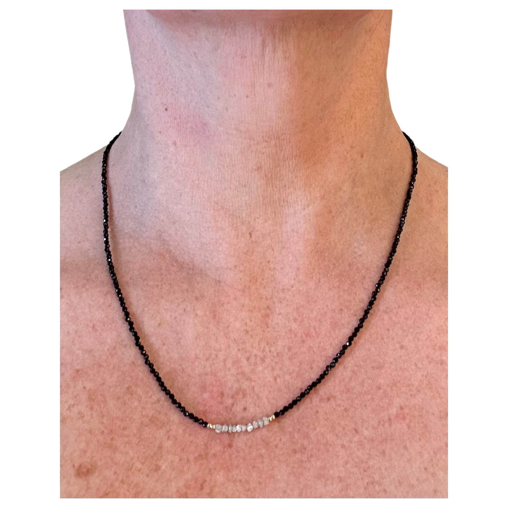 Scarlet et Lucien Collier Mani ou Bracelet 3 rangs Diamants Bruts et Spinelle Noire