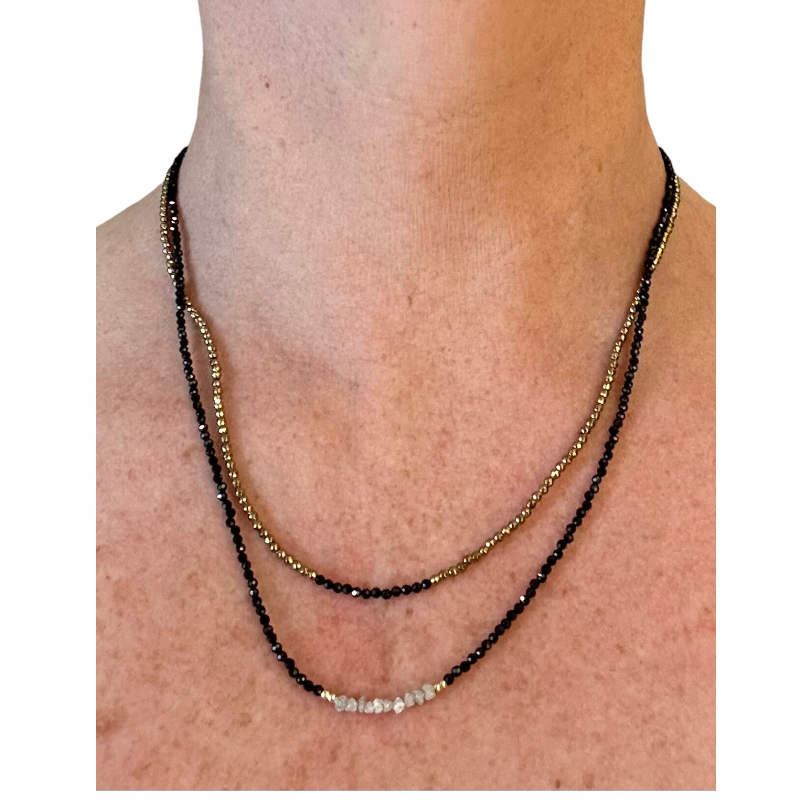 Scarlet et Lucien Collier Mani ou Bracelet 3 rangs Diamants Bruts et Spinelle Noire