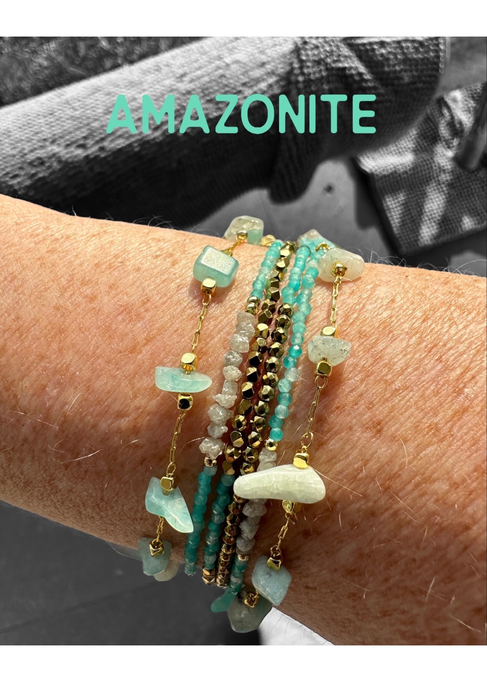 Scarlet et Lucien Collier Mani ou Bracelet 3 rangs Diamants Bruts et Amazonite