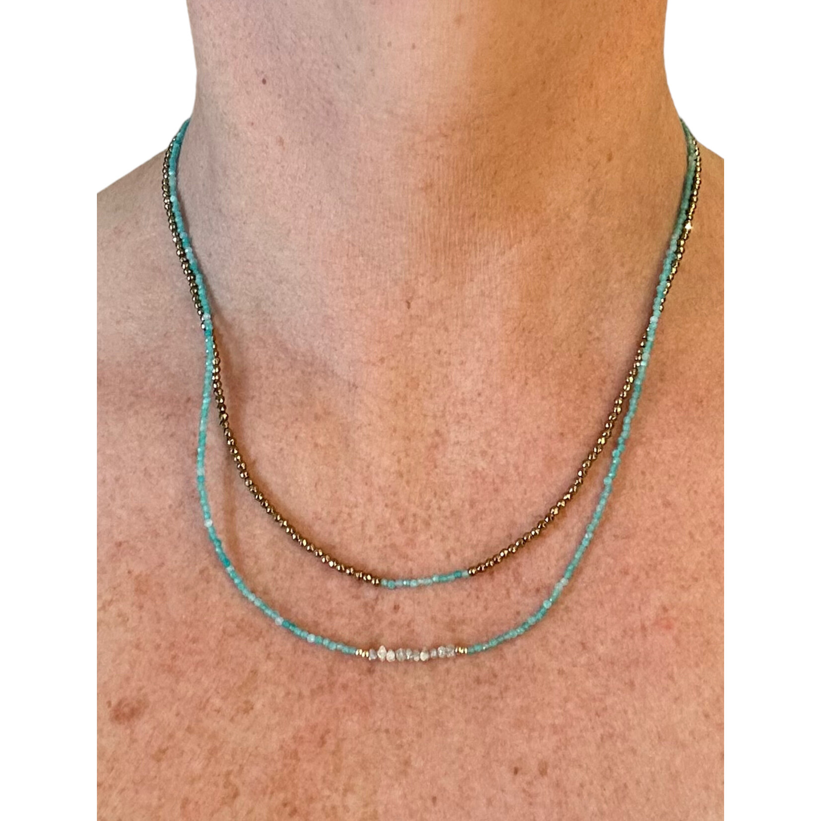 Scarlet et Lucien Collier Mani ou Bracelet 3 rangs Diamants Bruts et Amazonite