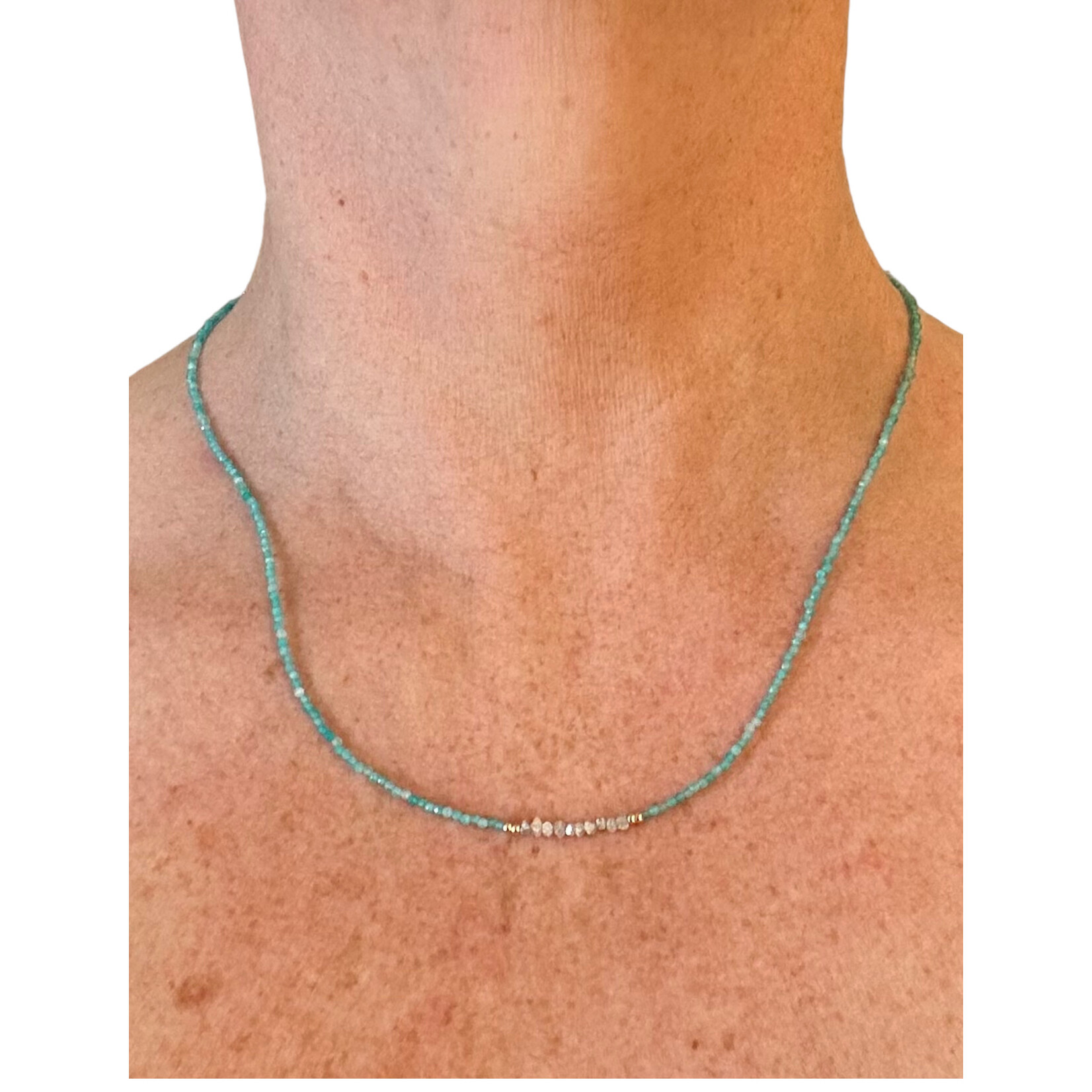 Scarlet et Lucien Collier Mani ou Bracelet 3 rangs Diamants Bruts et Amazonite