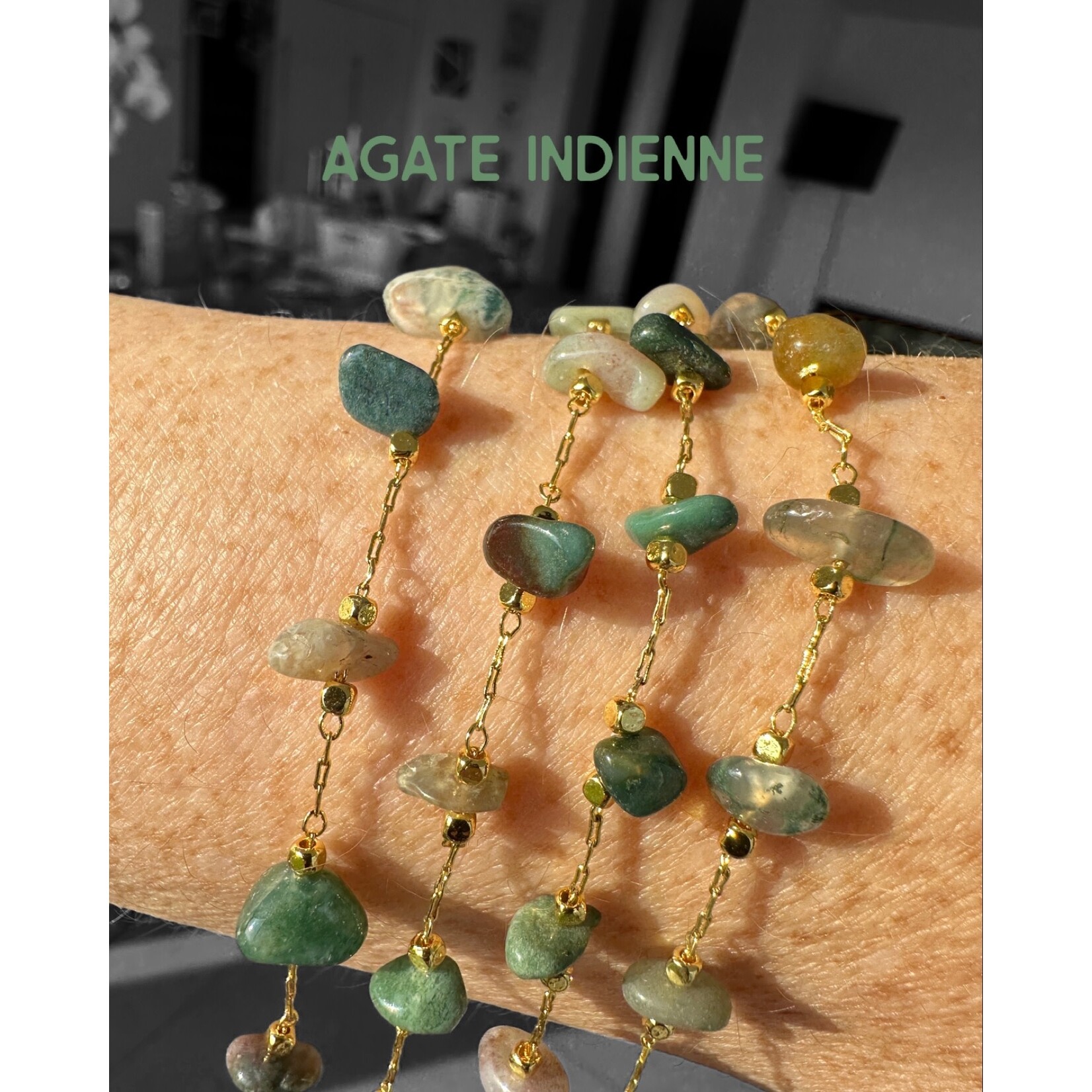 Scarlet et Lucien Sautoir Stella Plaqué Or et Agate Indienne