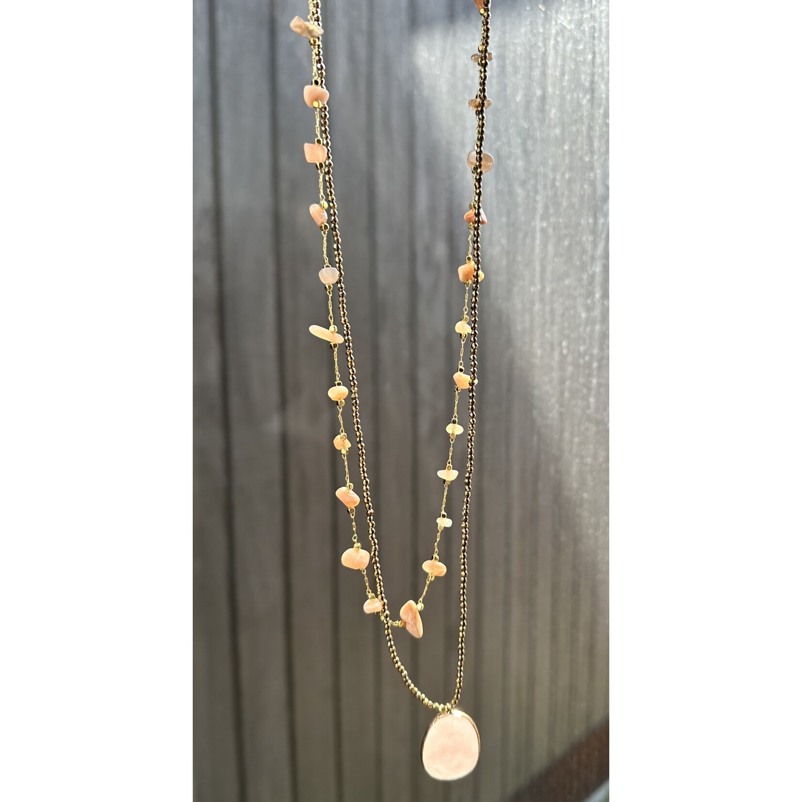 Scarlet et Lucien Sautoir Stella Plaqué Or et Quartz Rose