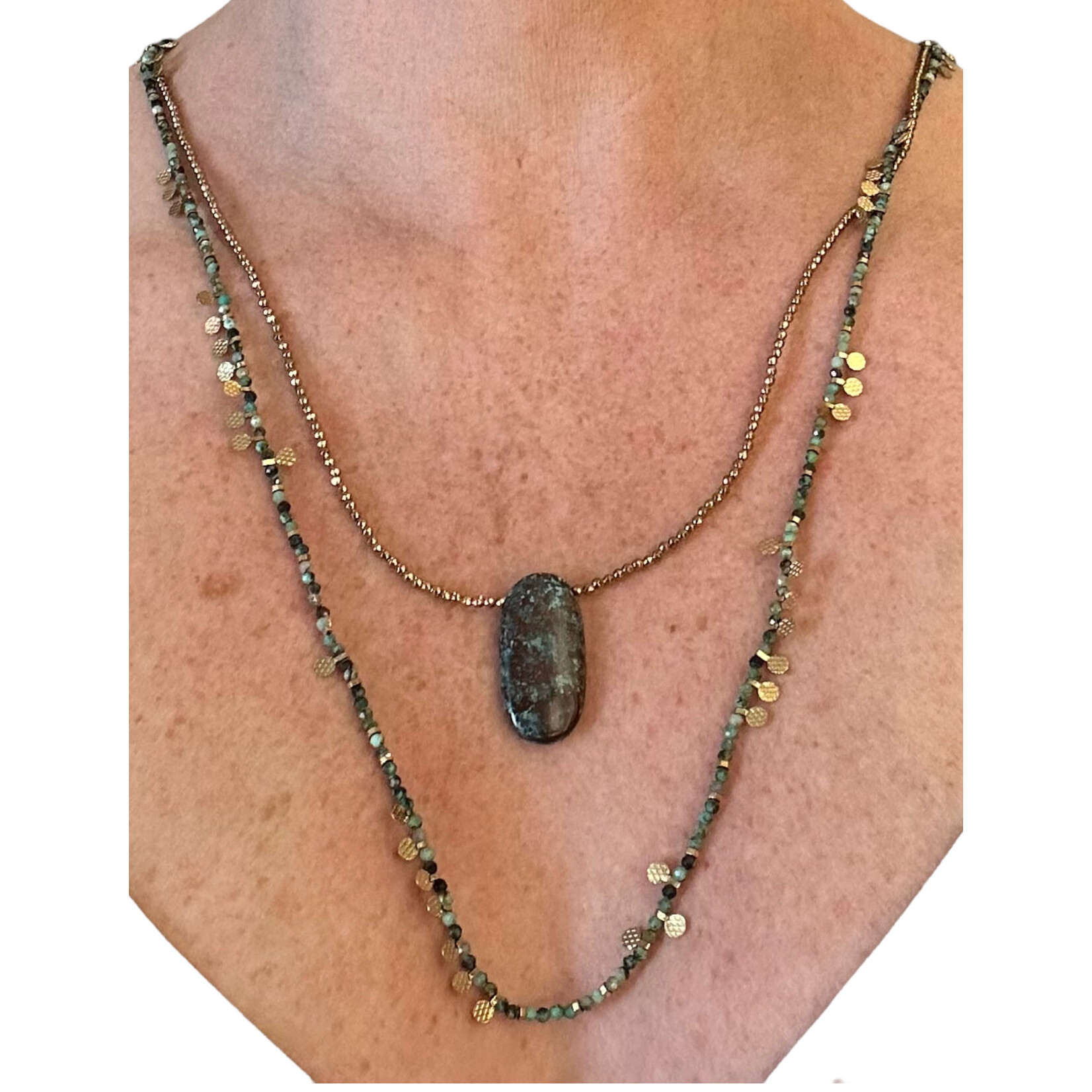 Scarlet et Lucien Sautoir Stone Hématites et Turquoise Africaine