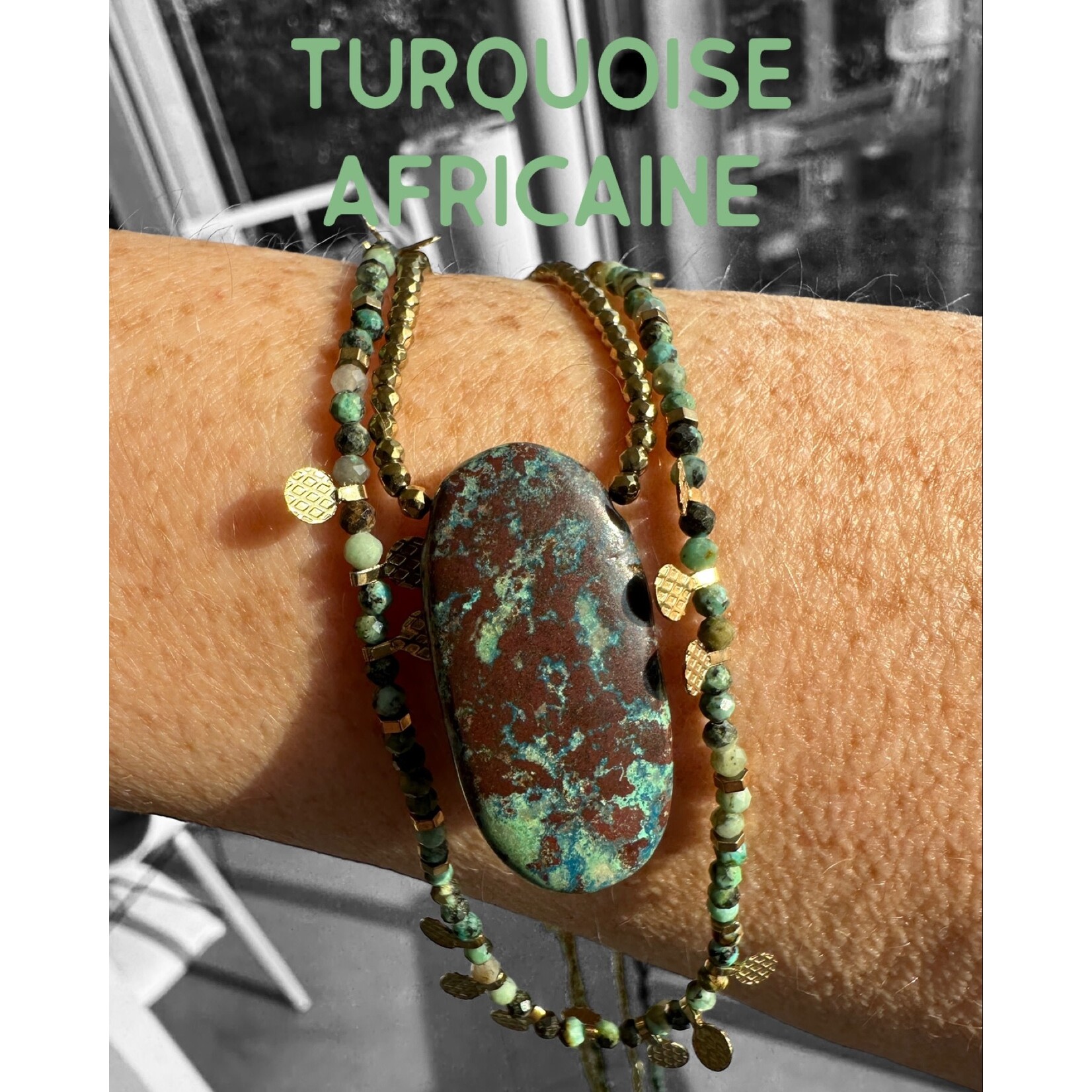 Scarlet et Lucien Sautoir Stone Hématites et Turquoise Africaine