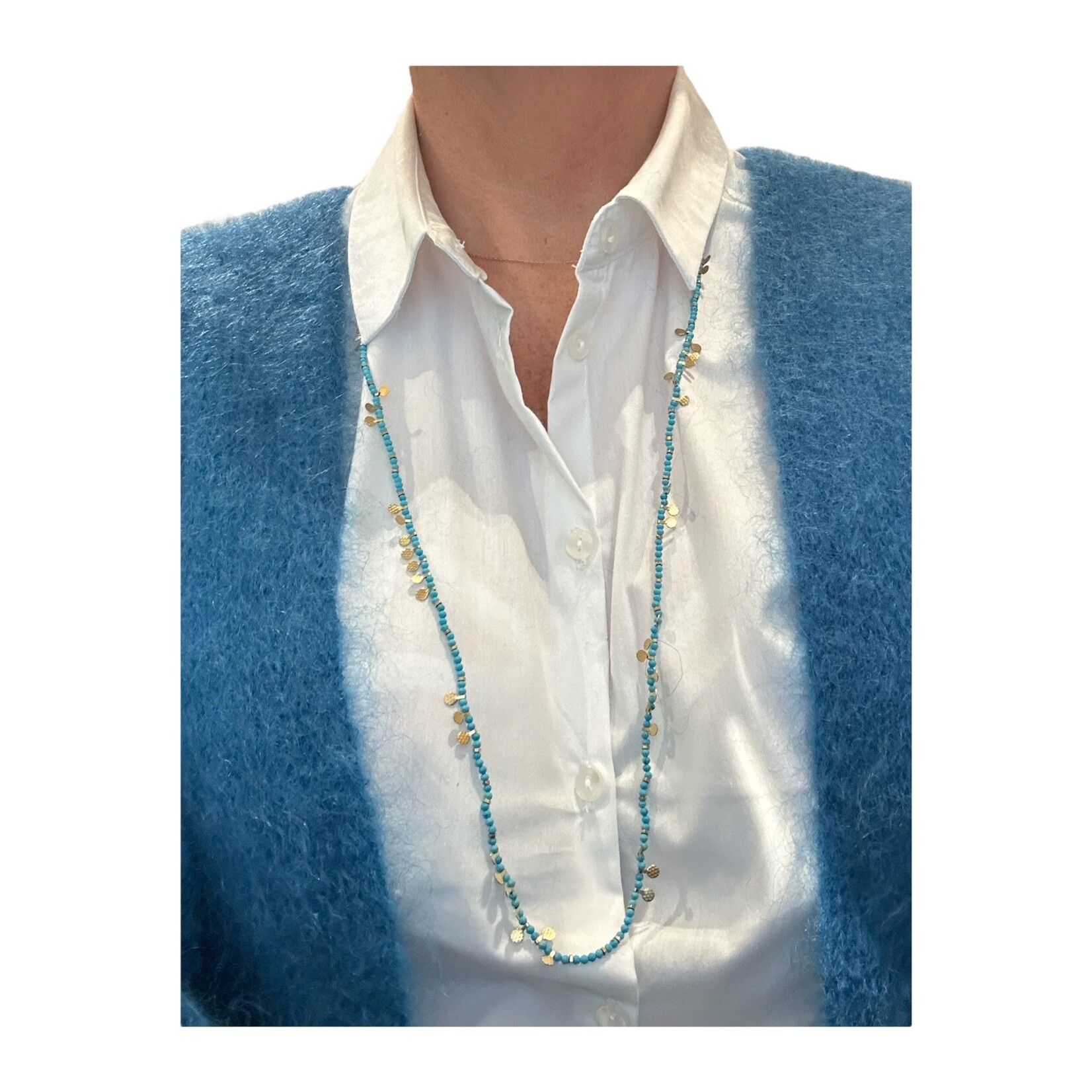 Scarlet et Lucien Sautoir Barbara Turquoise et Plaqué Or