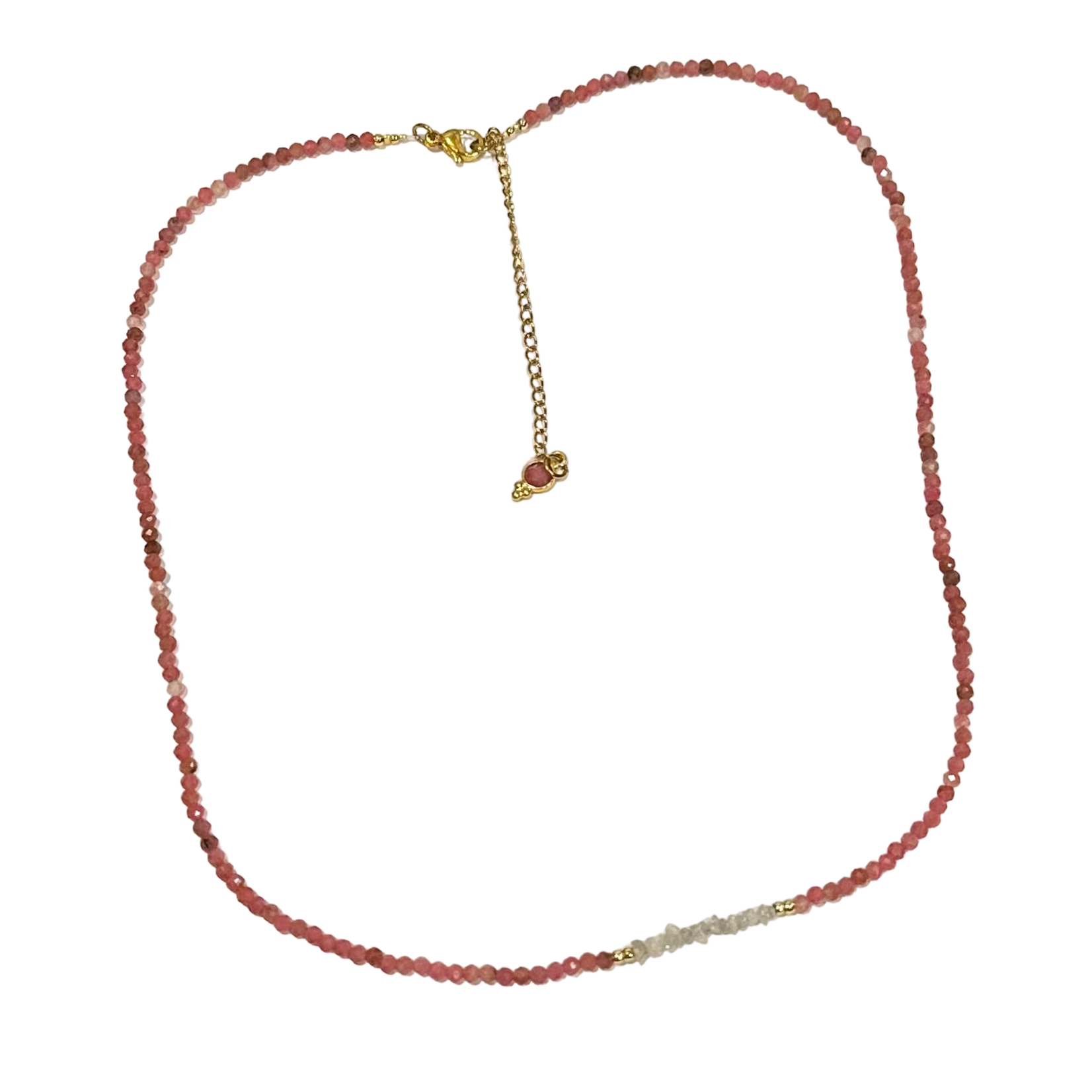 Scarlet et Lucien Collier Mani ou Bracelet 3 rangs Diamants Bruts et Rhodochrosite