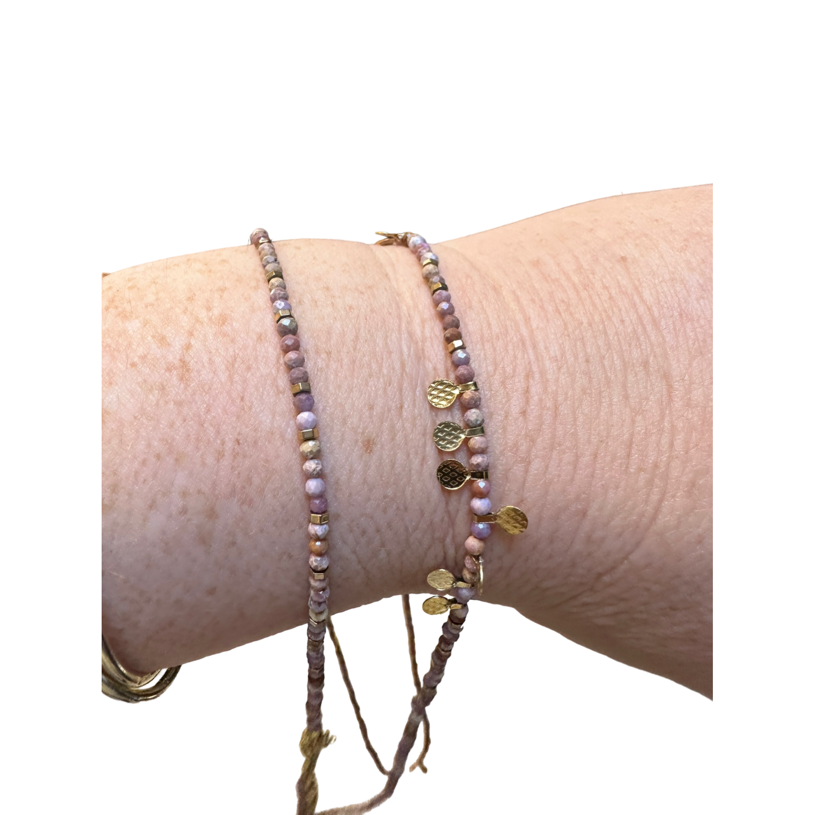 Scarlet et Lucien Sautoir Barbara Rhodochrosite et Plaqué Or