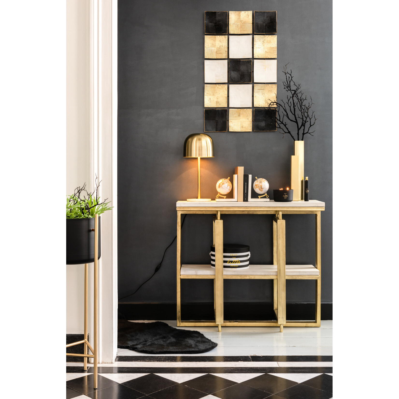 Lampe Queen Métal Or et Marbre blanc