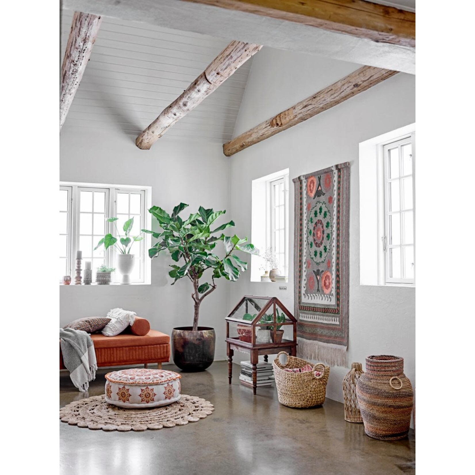 Bloomingville Matt Plaid Coton Recyclé Gris et Naturel