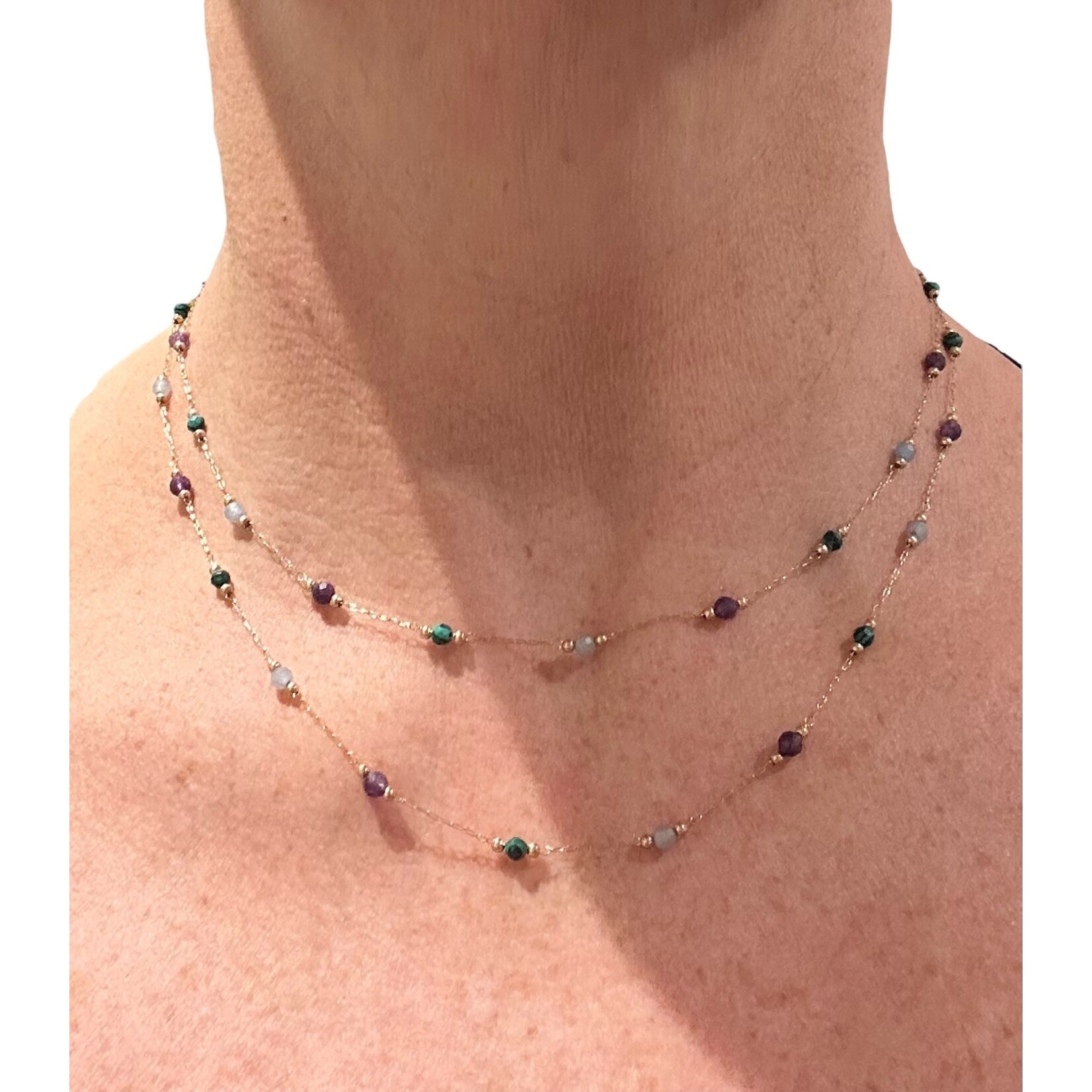 Scarlet et Lucien Collier Clara Double Mauve et Vert