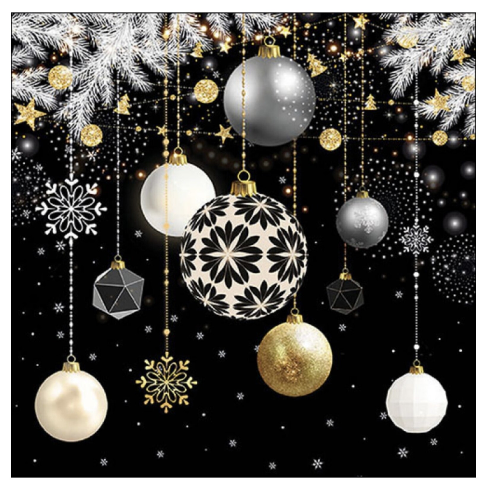 Serviettes en Papier Christmas Bubbles Black