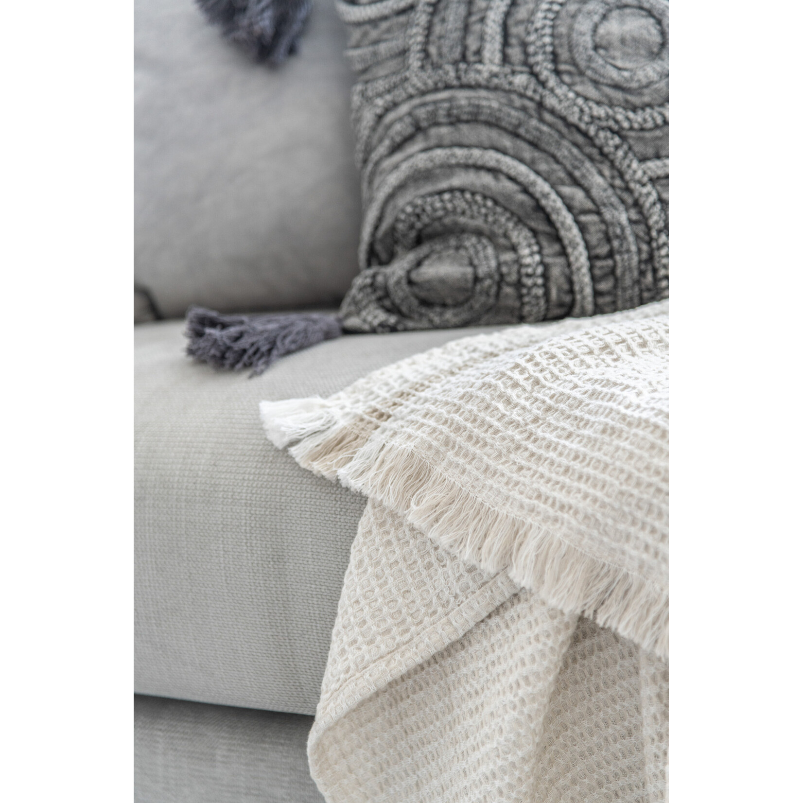 Coussin Coton Recyclé Gris Cercles 75*50