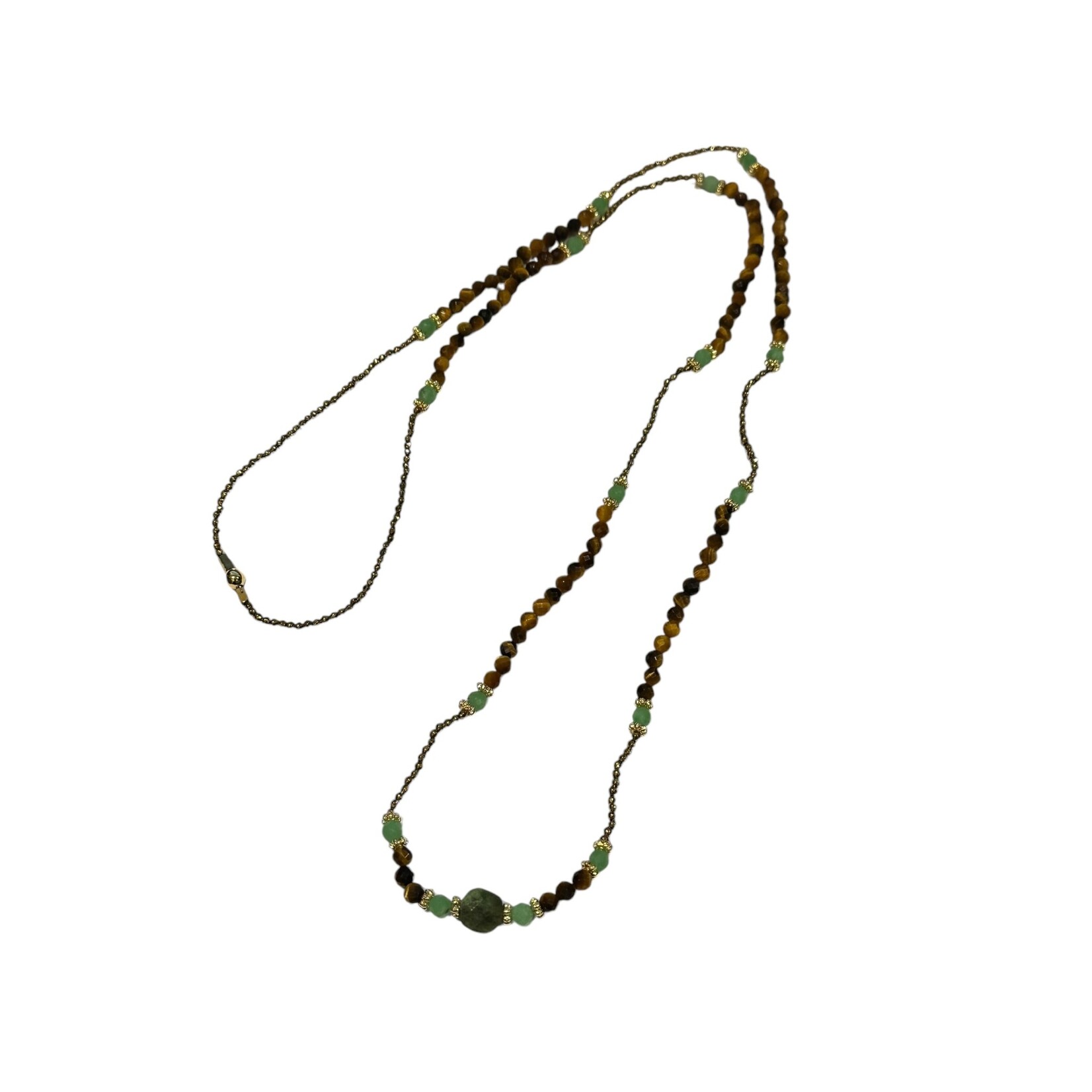 Scarlet et Lucien Sautoir Goa Elastique Marron Nuancé Oeil de Tigre