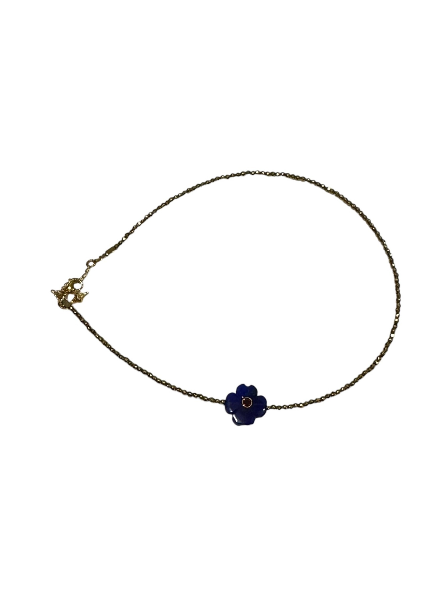 Scarlet et Lucien Bracelet Double Flower Hématite et Jade Bleu Marine