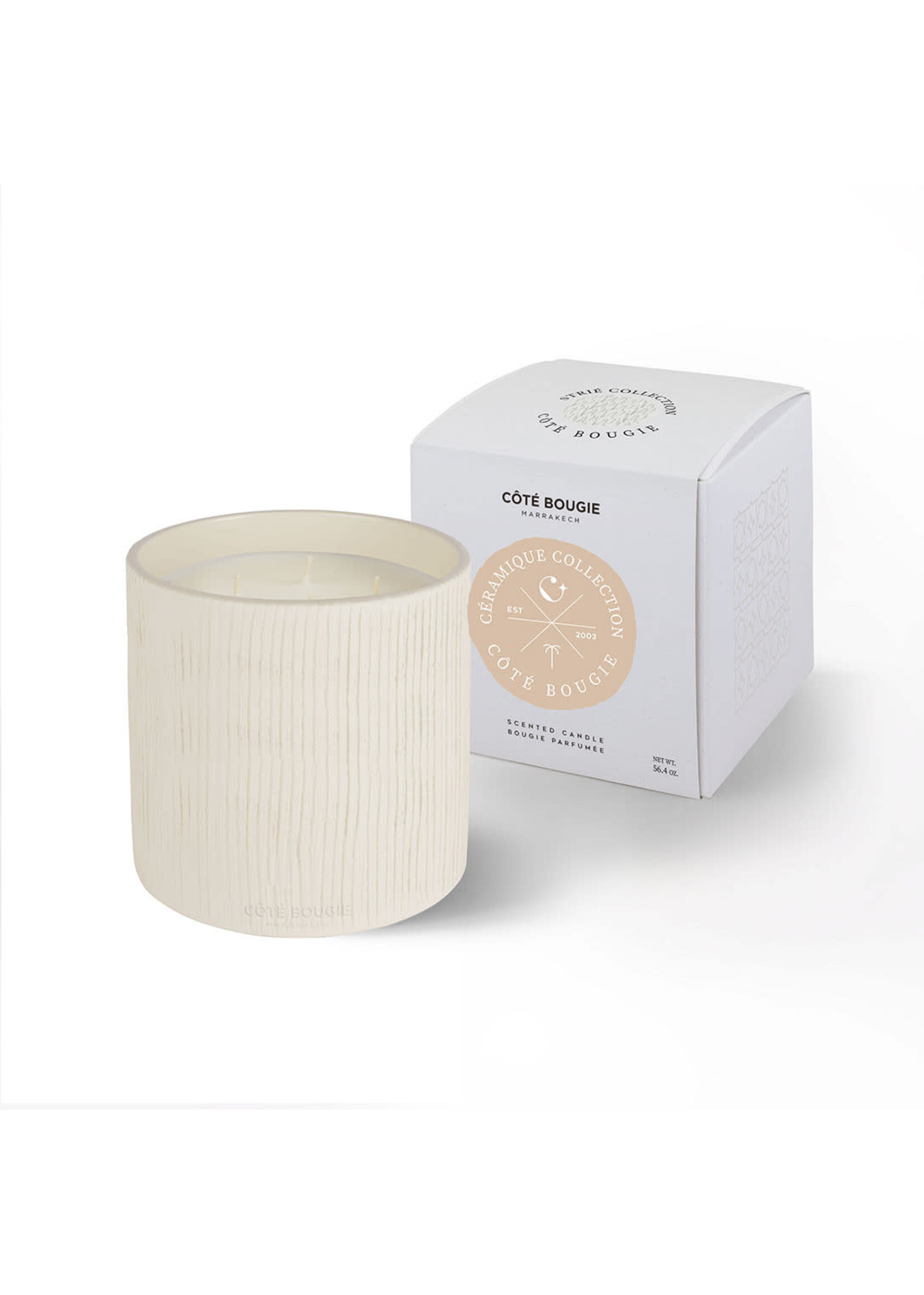 Côté Bougie Bougie Céramique Striée Blanche Fleur d'Oranger