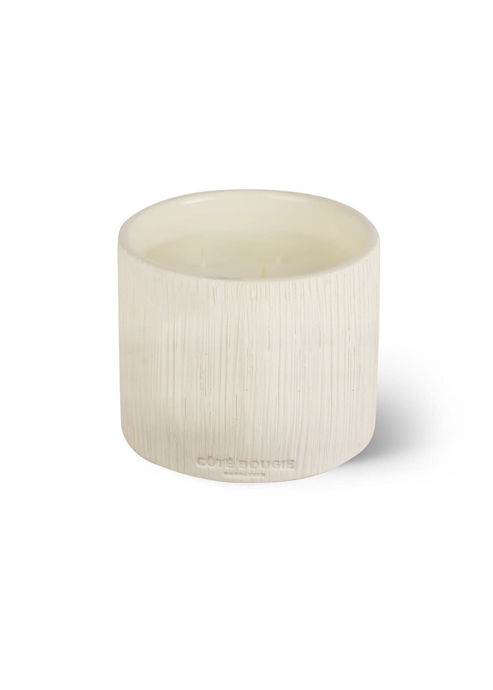 Côté Bougie Bougie Céramique Striée Blanche Fleur d'Oranger