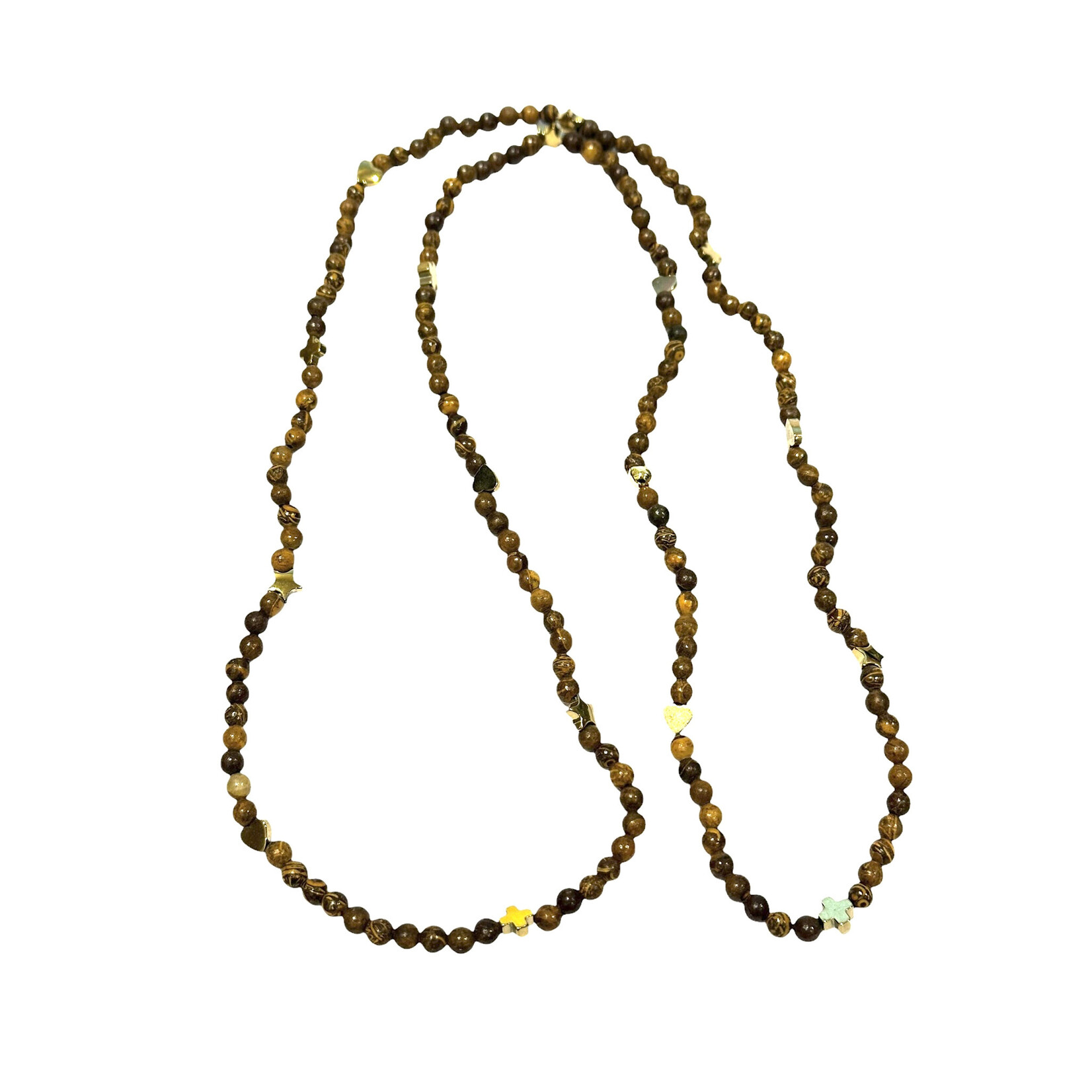 Scarlet et Lucien Sautoir Zoé Oeil de Tigre et Doré