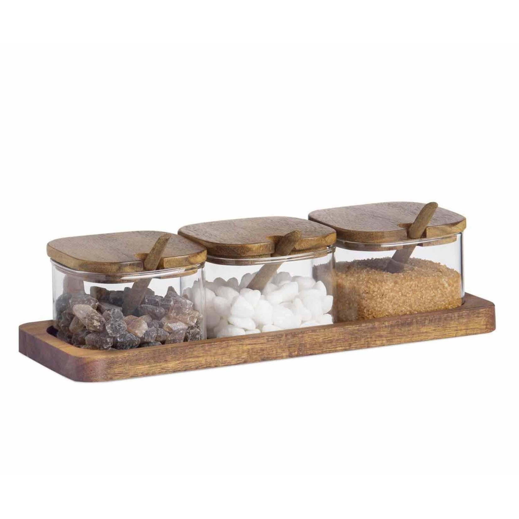 Andrea House Set 3 Pots de Verre et Présentoir Acacia