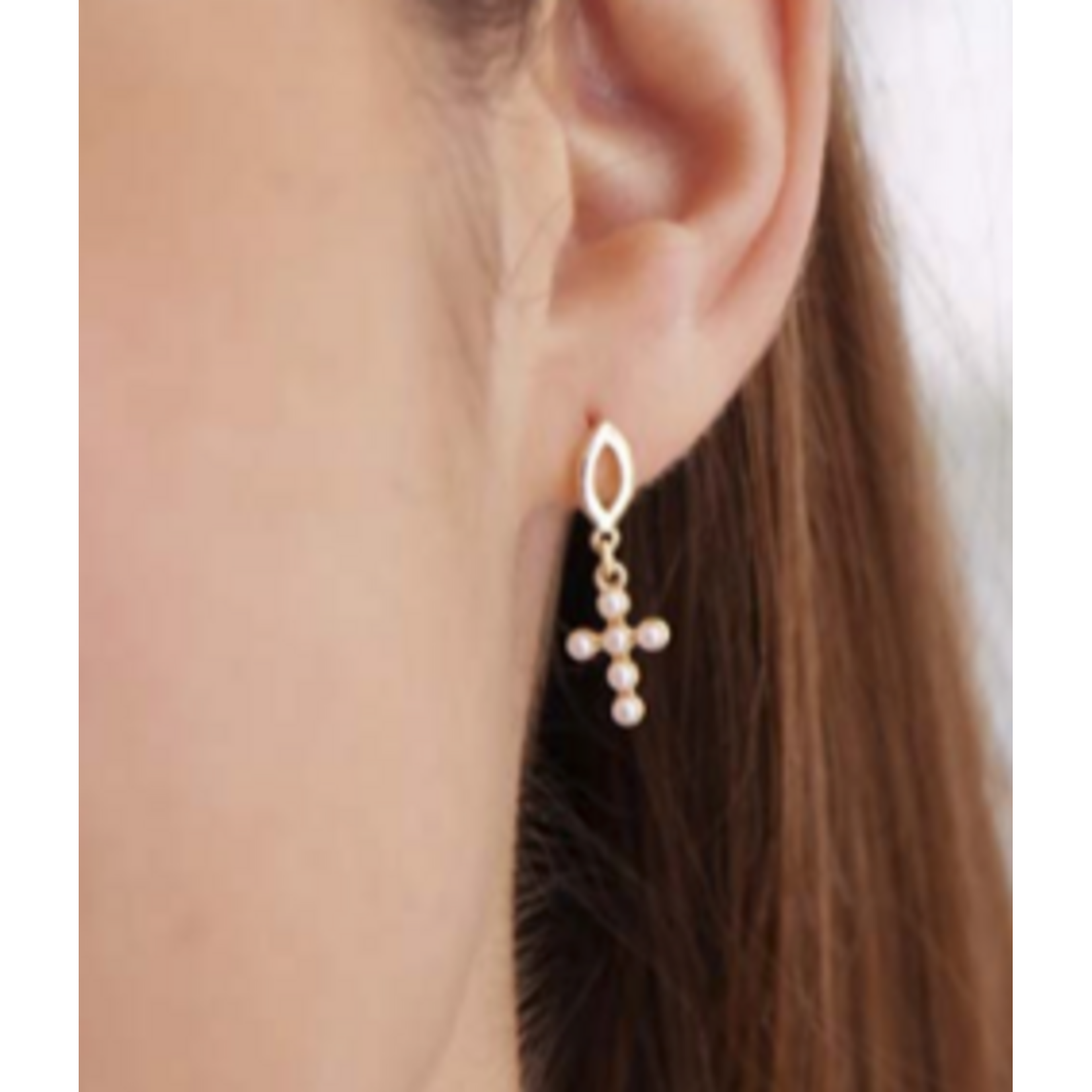 By 164 Boucles d'Oreilles Croix Perle à la paire