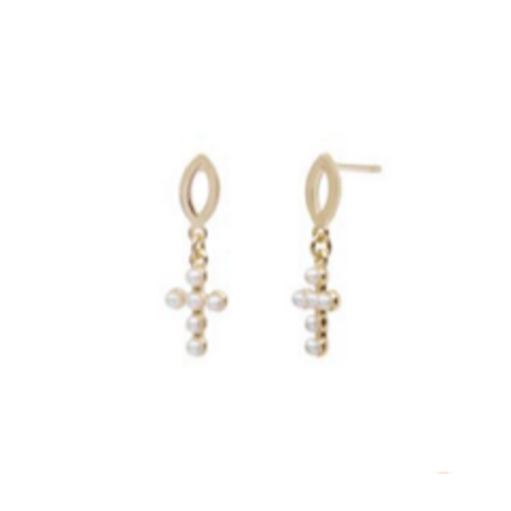 By 164 Boucles d'Oreilles Croix Perle à la paire