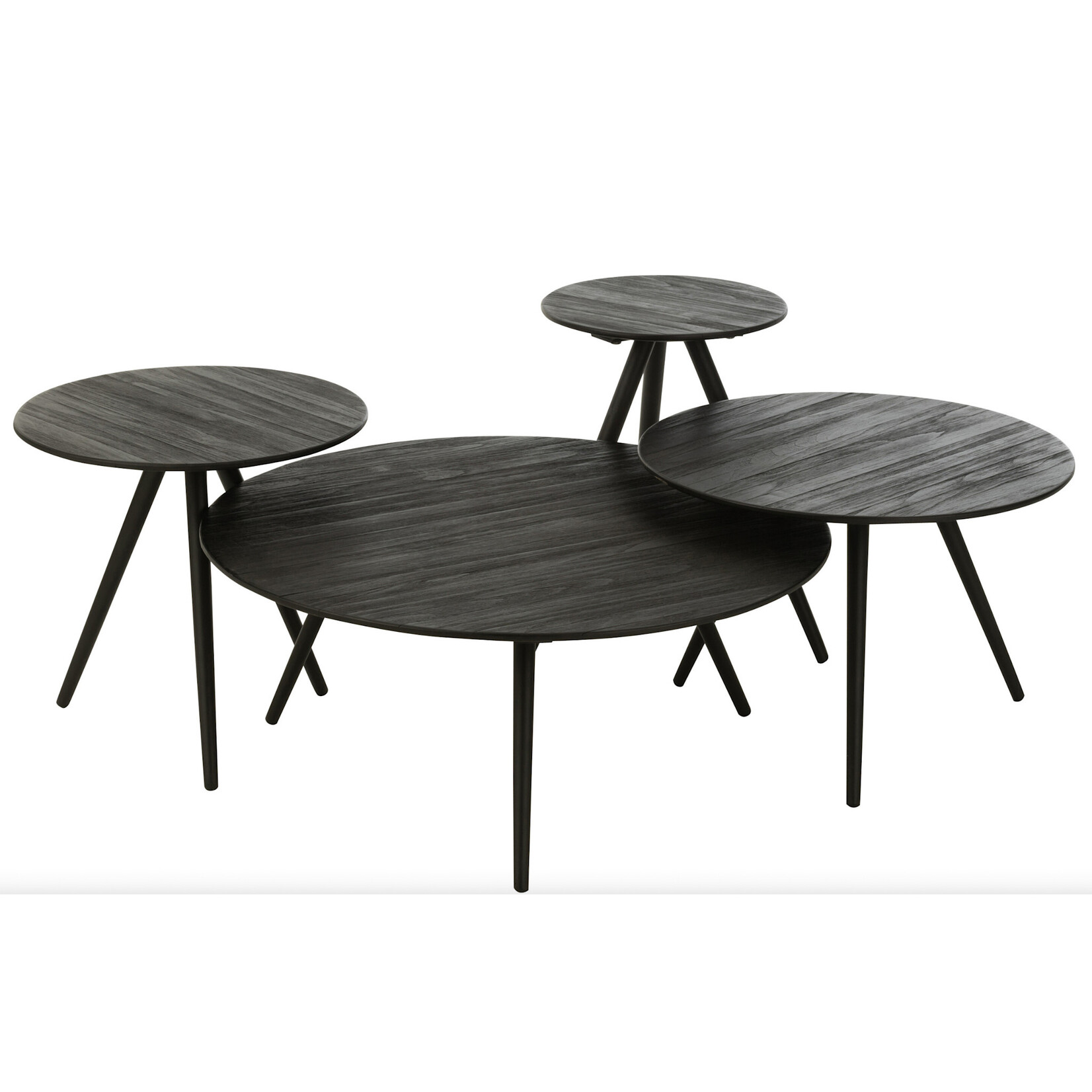 Bivouac Set de 4 Tables Rondes Teck Noir