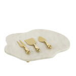 Plateau Fromage en Marbre et Couteaux Dorés