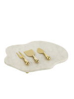 Plateau Fromage en Marbre et Couteaux Dorés