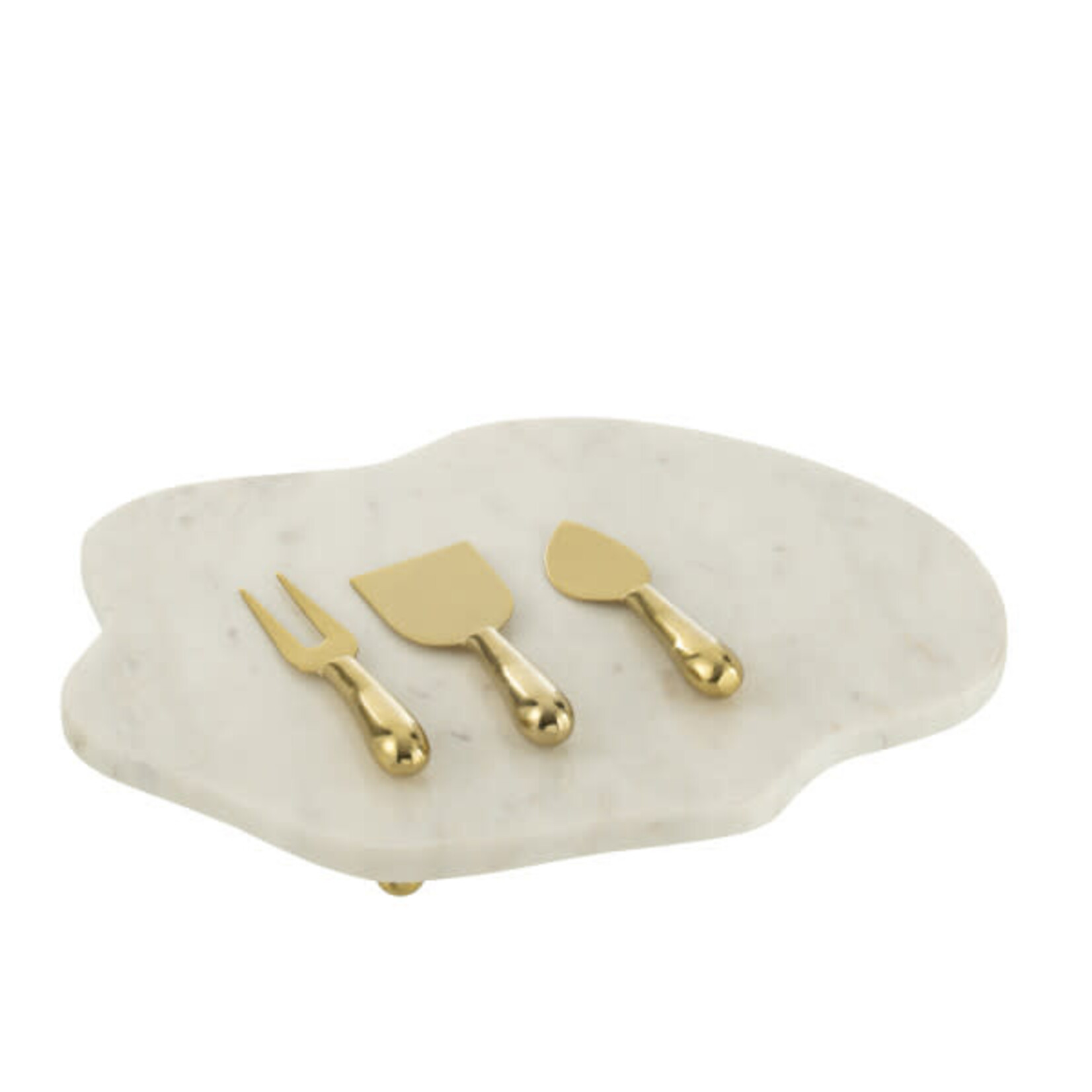 Plateau Fromage en Marbre et Couteaux Dorés