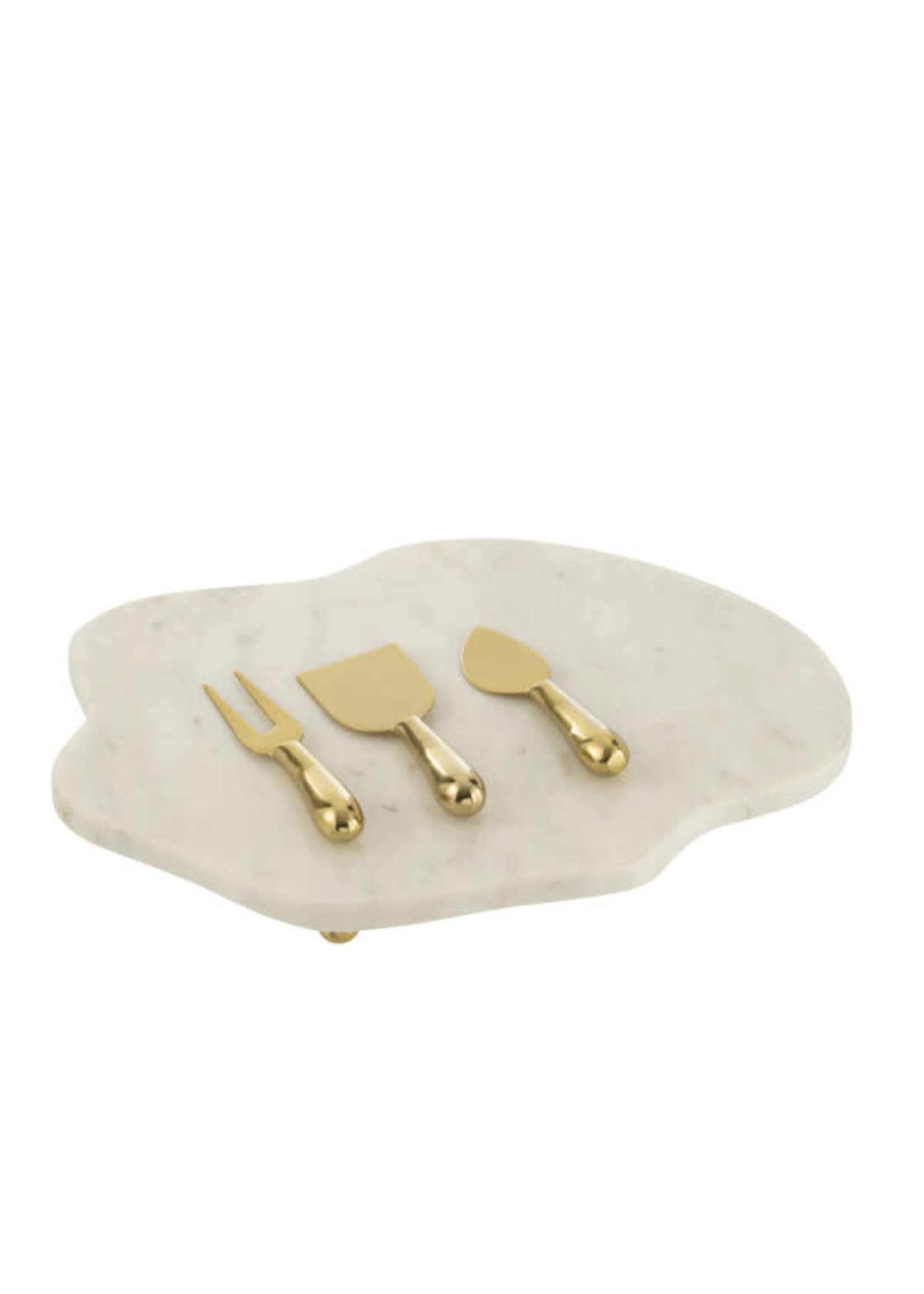 Plateau Fromage en Marbre et Couteaux Dorés