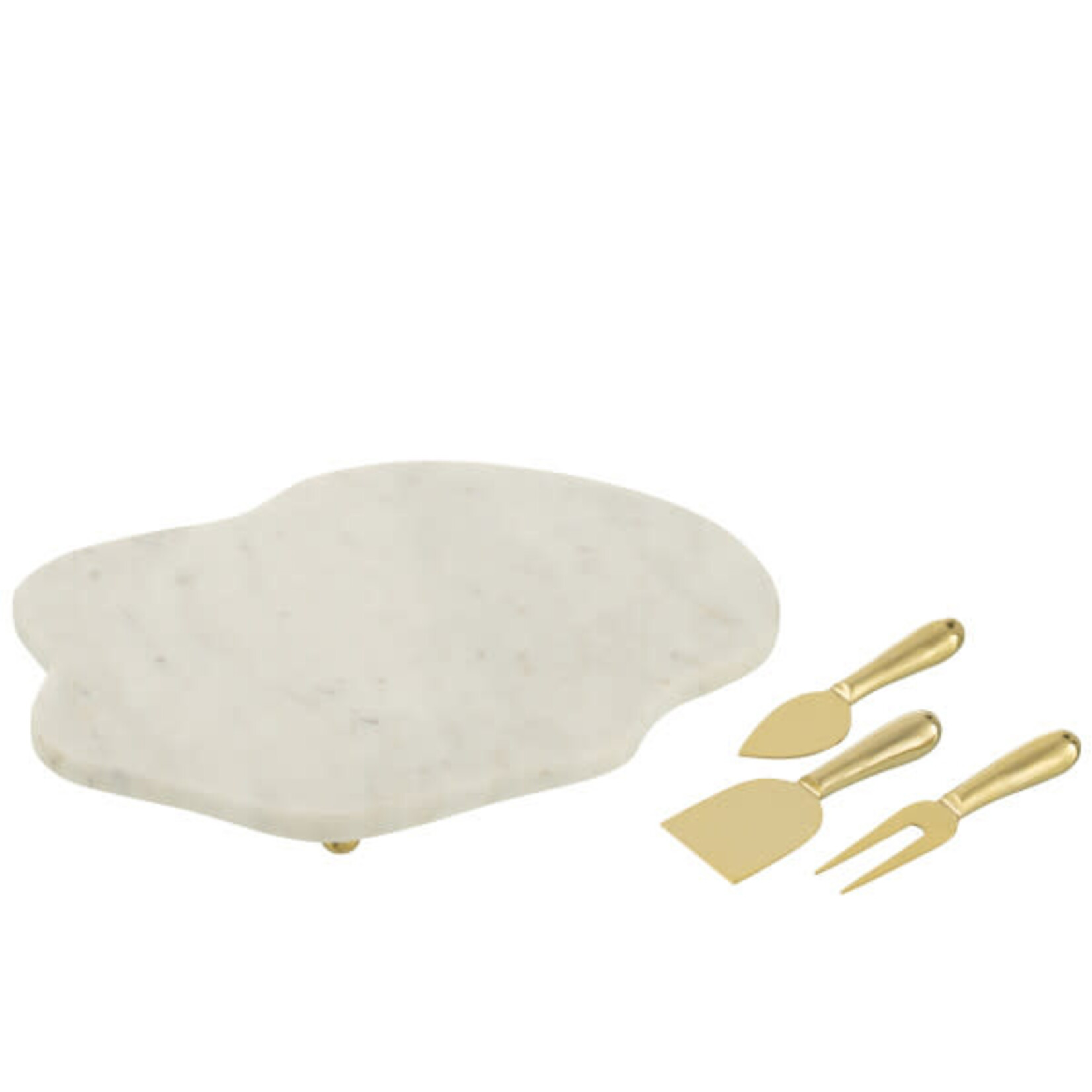 Plateau Fromage en Marbre et Couteaux Dorés