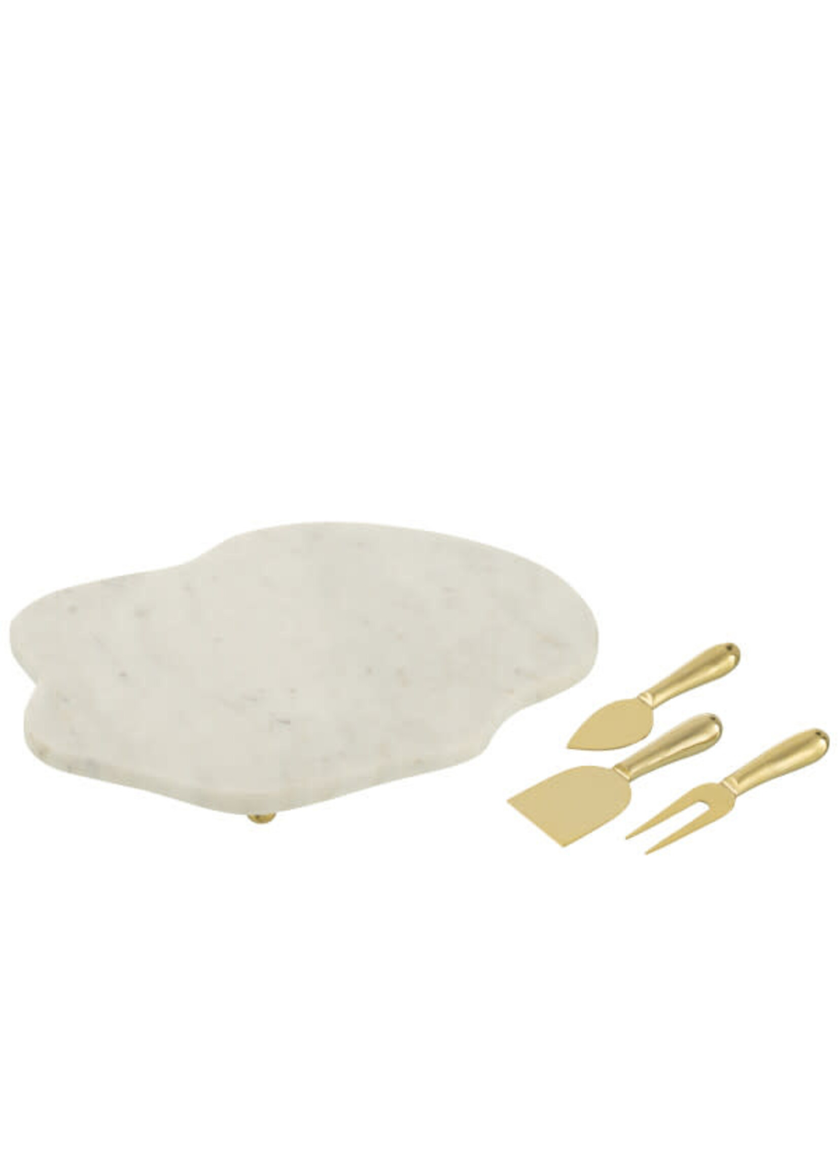 Plateau Fromage en Marbre et Couteaux Dorés