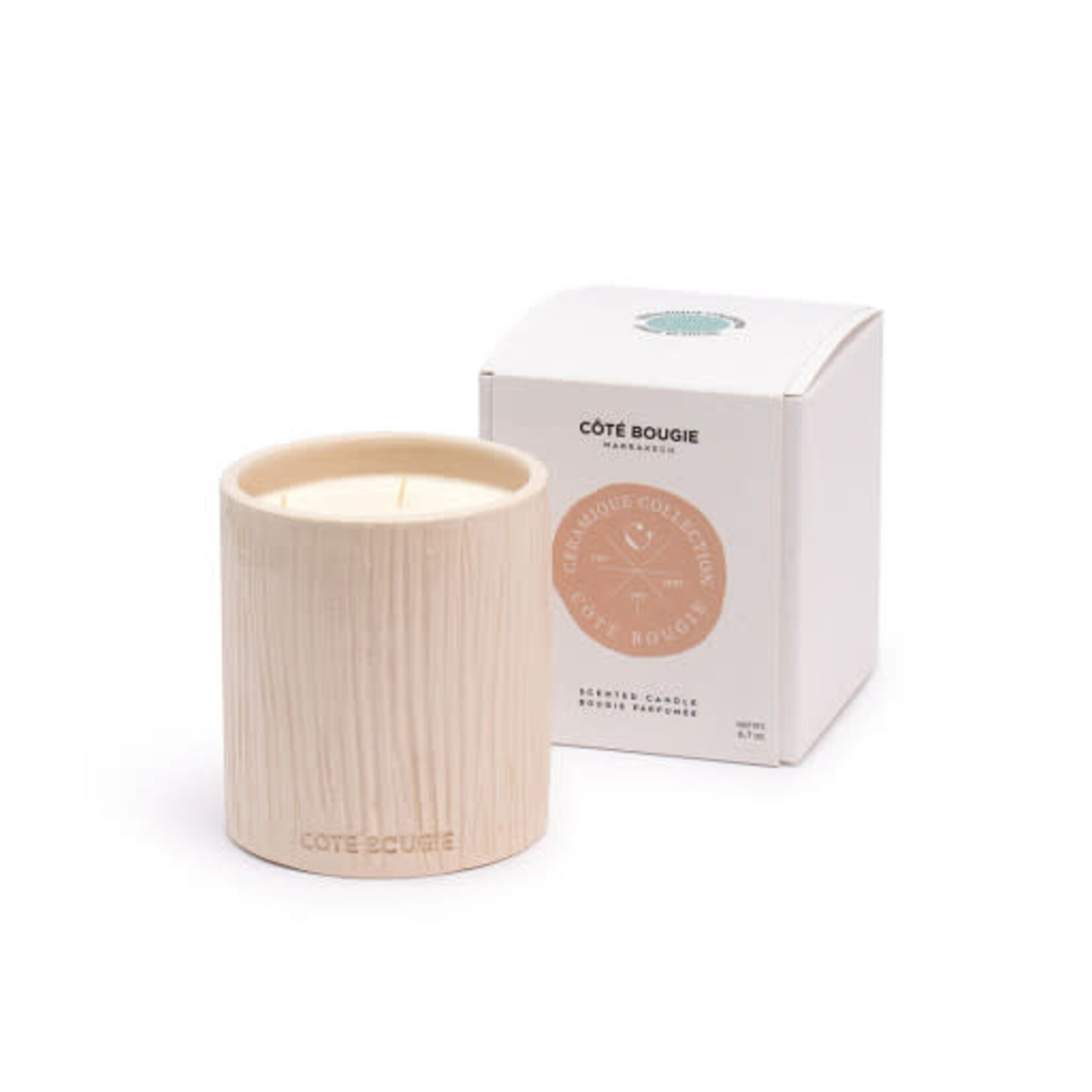 Côté Bougie Bougie Céramique Striée Blanche Fleur d'Oranger