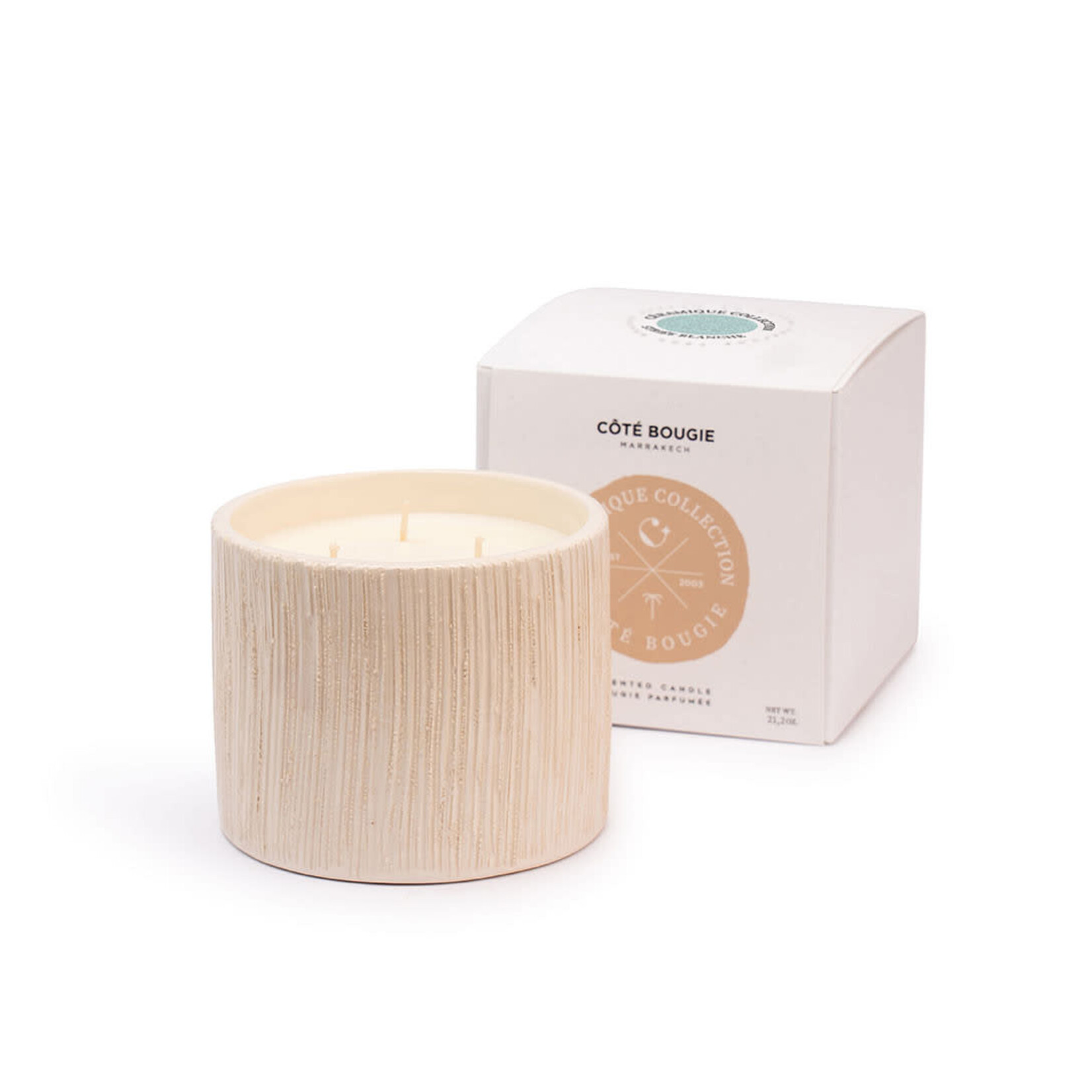 Côté Bougie Bougie Céramique Striée Blanche Fleur d'Oranger