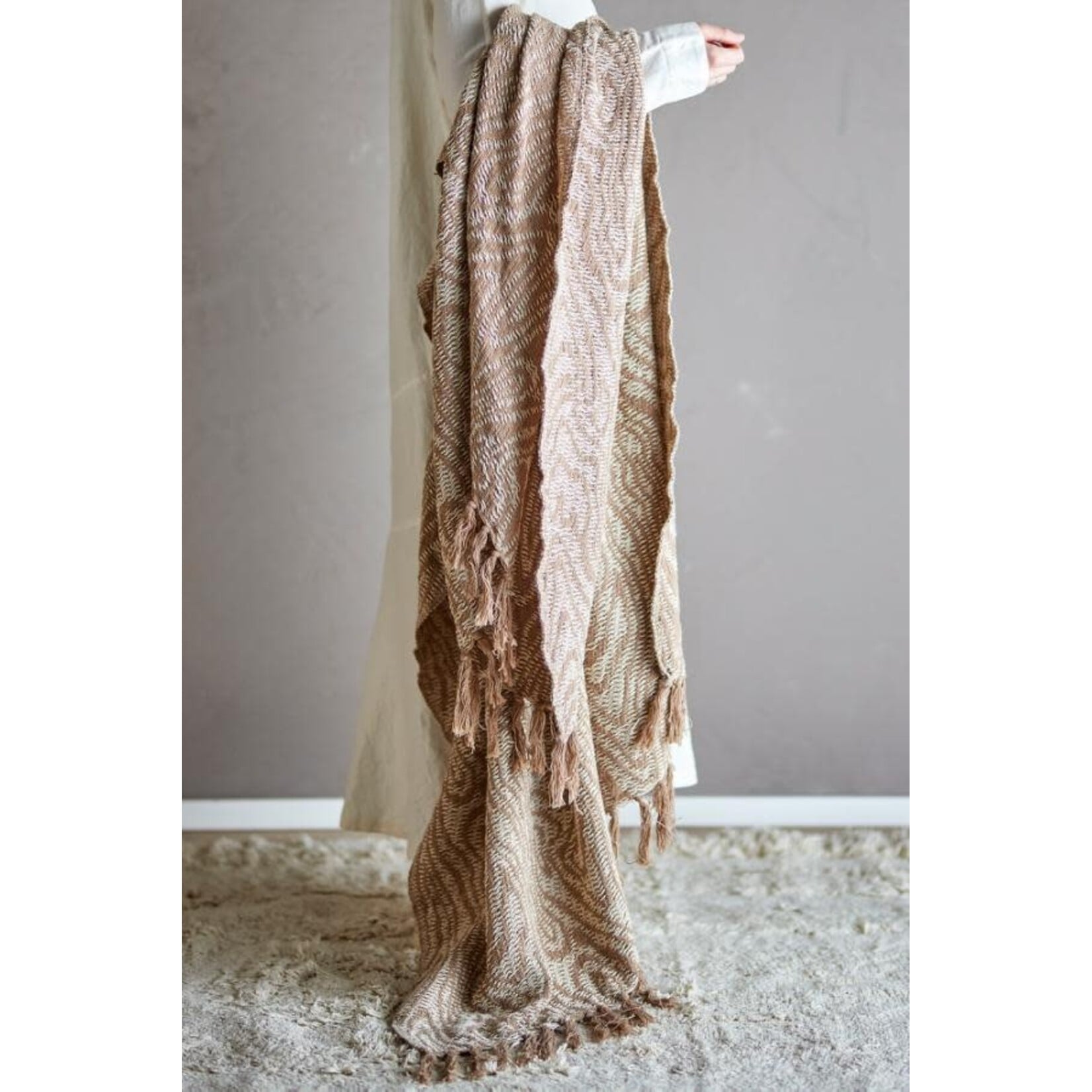 Bloomingville Okapi Plaid Coton Recyclé Marron et Naturel