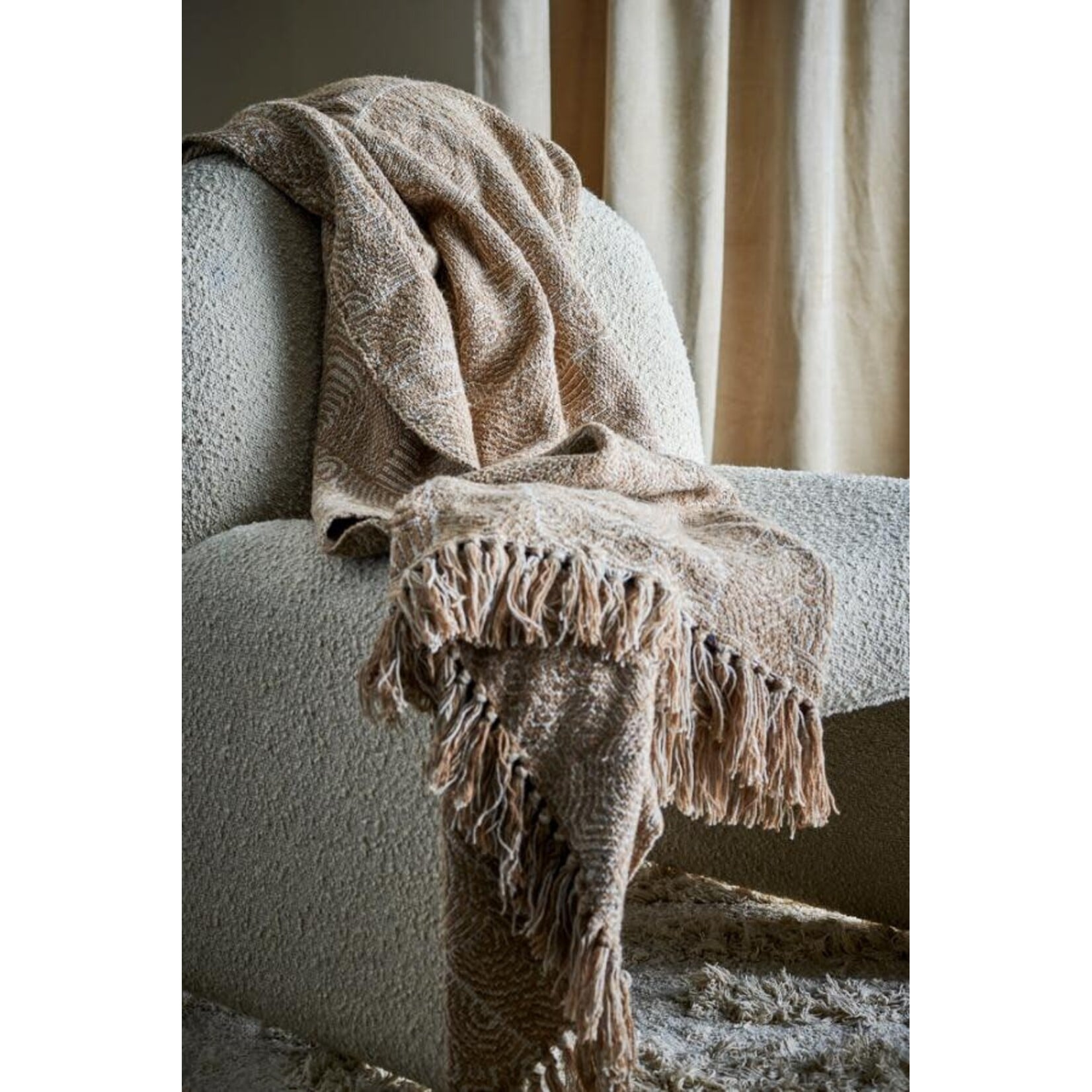 Bloomingville Okapi Plaid Coton Recyclé Marron et Naturel