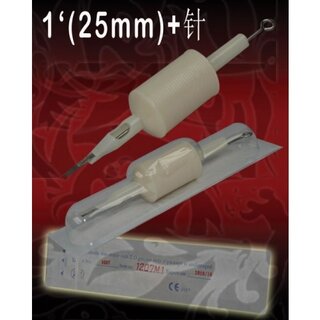 Tattoogear Round Liners -25 mm Grips met Naald  Per stuk - Wit -Plastic