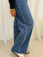 Wide Leg Jeans Studs RD9118-1 Blauw